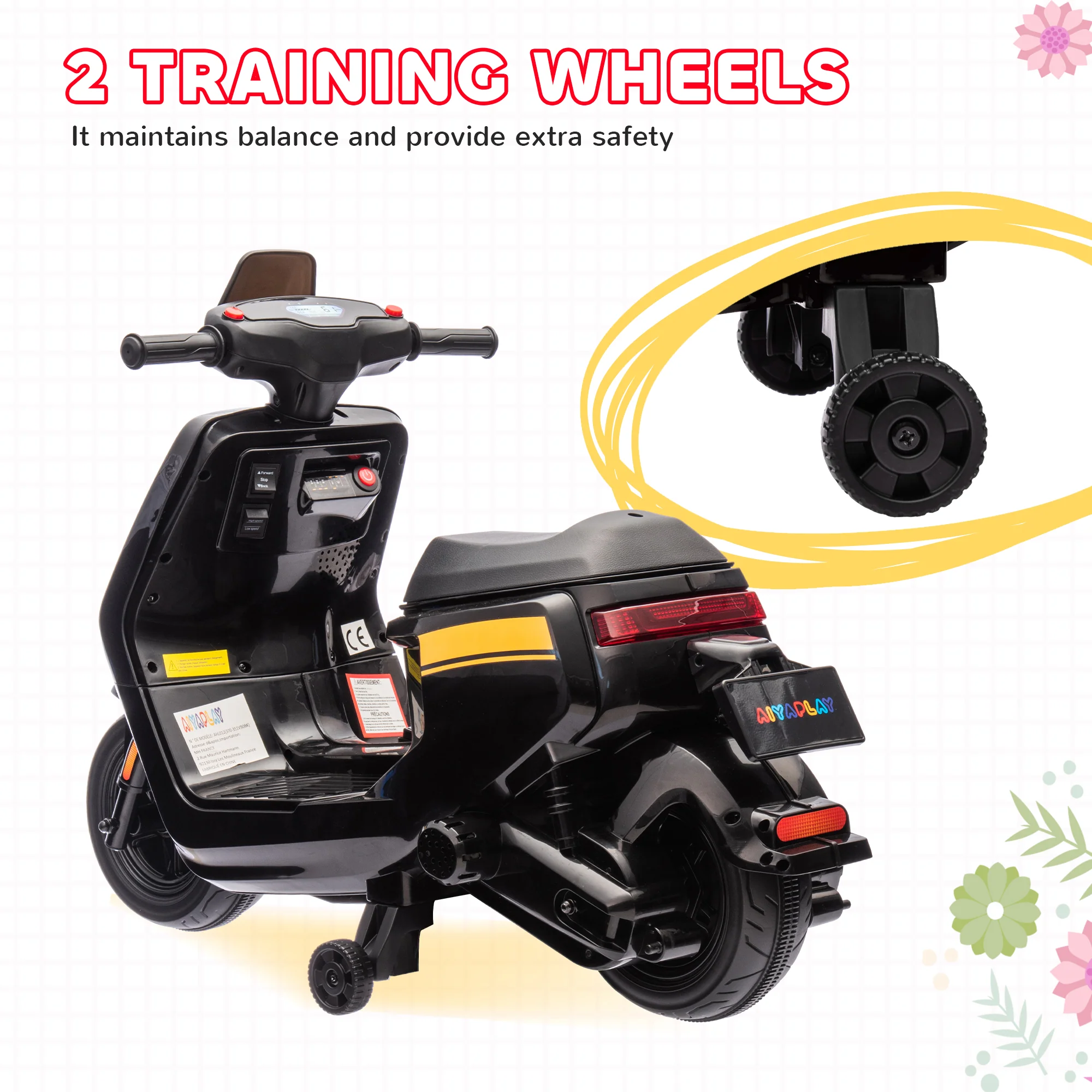 AIYAPLAY 6V Kids Electric Motorbike With Headlight And Music - Black/Green/Pink - Image 14