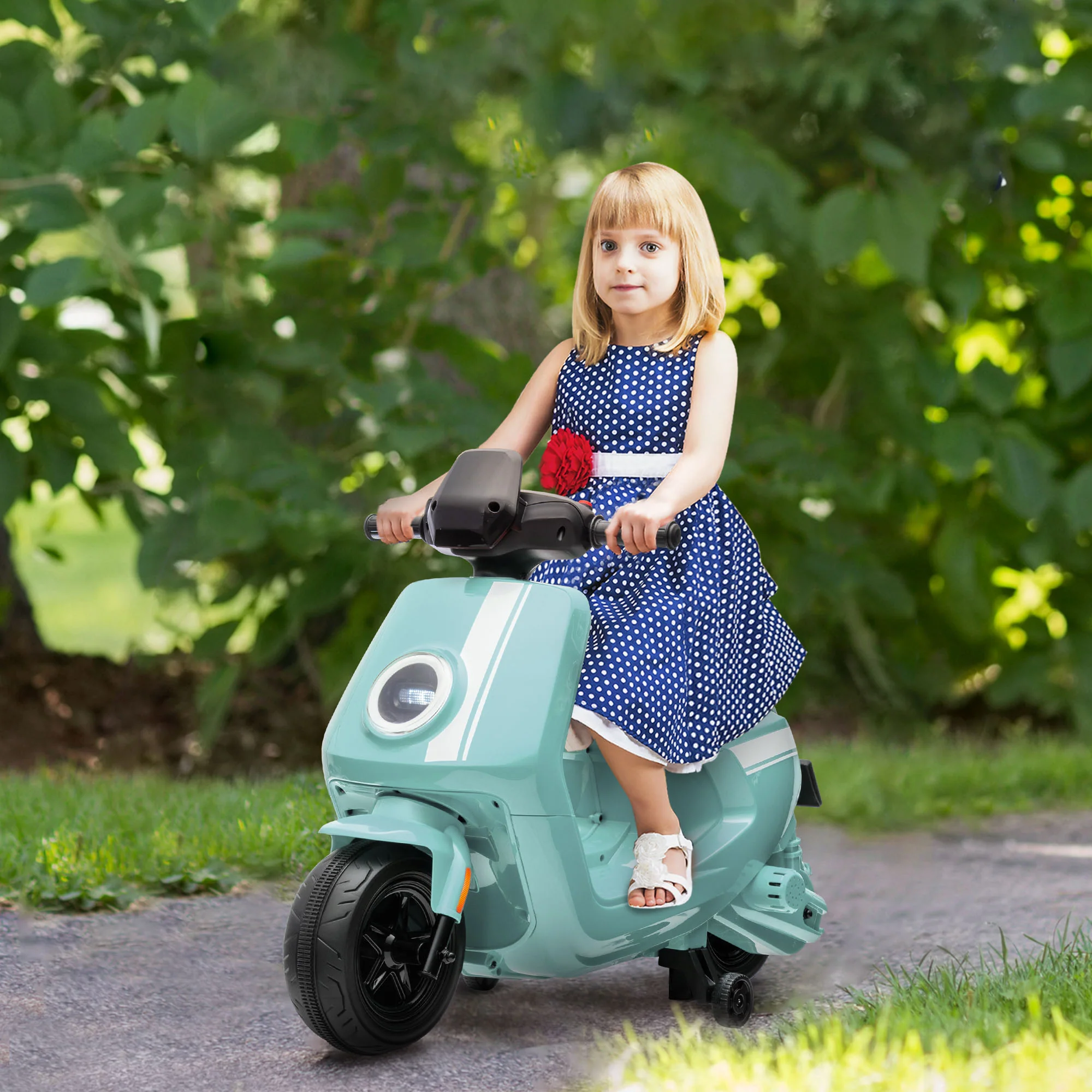 AIYAPLAY 6V Kids Electric Motorbike With Headlight And Music - Black/Green/Pink - Image 18