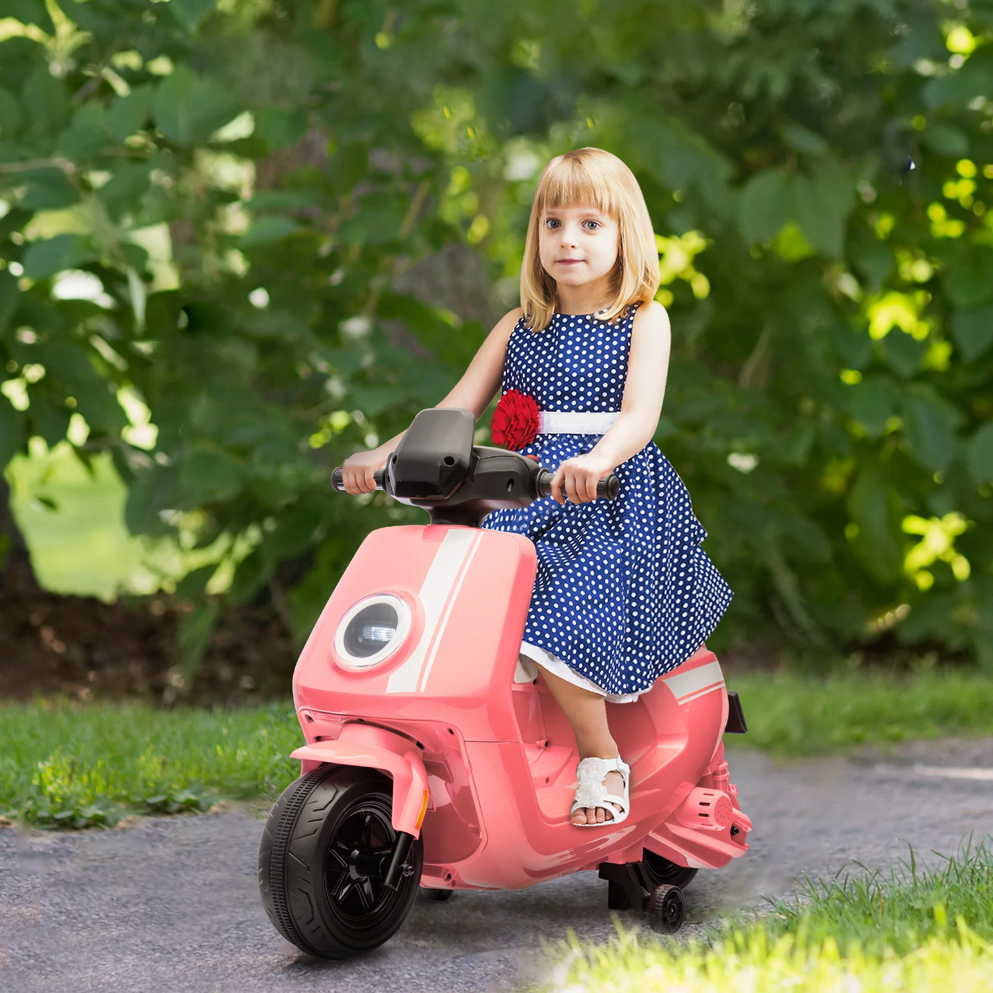 AIYAPLAY 6V Kids Electric Motorbike With Headlight And Music - Black/Green/Pink - Image 2