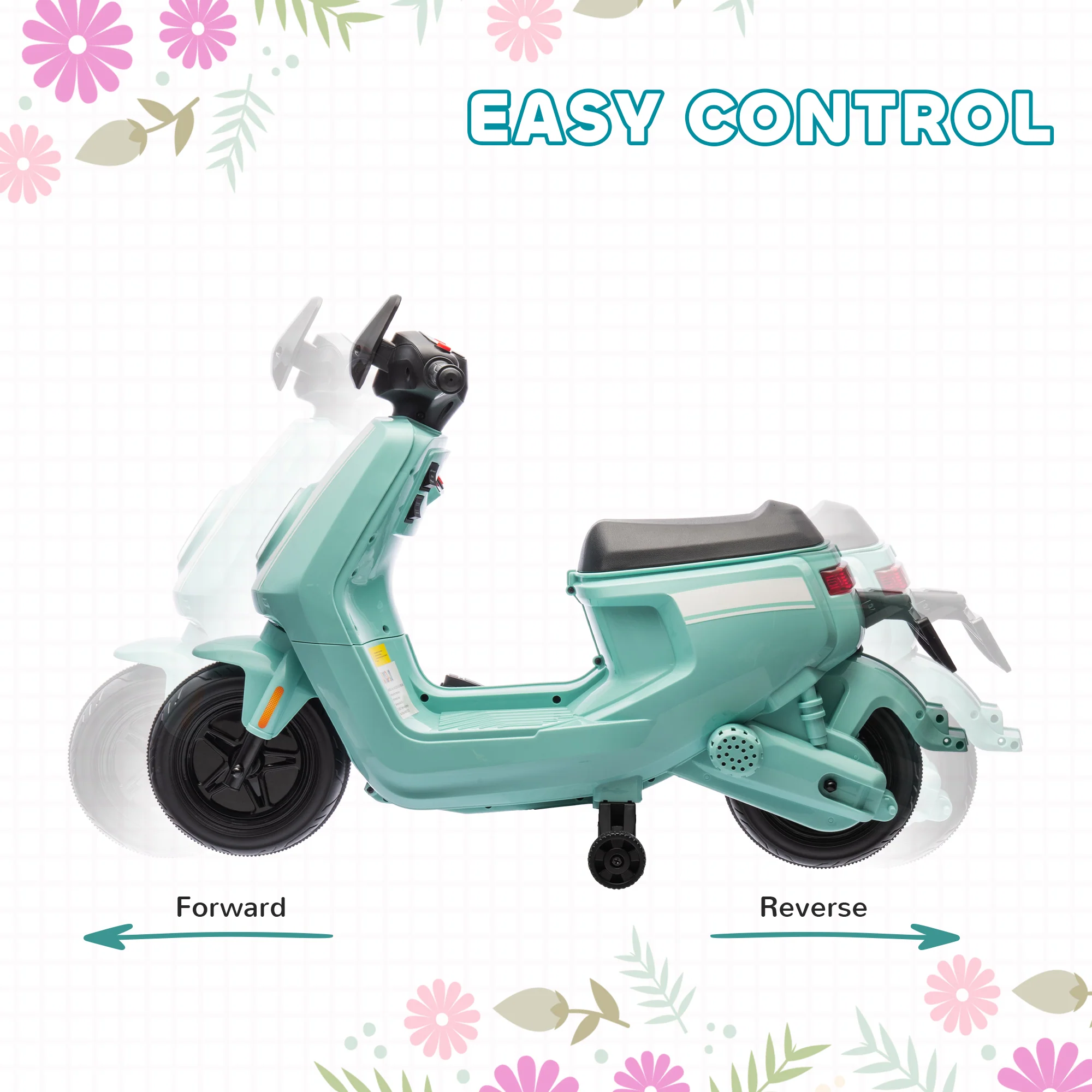 AIYAPLAY 6V Kids Electric Motorbike With Headlight And Music - Black/Green/Pink - Image 20