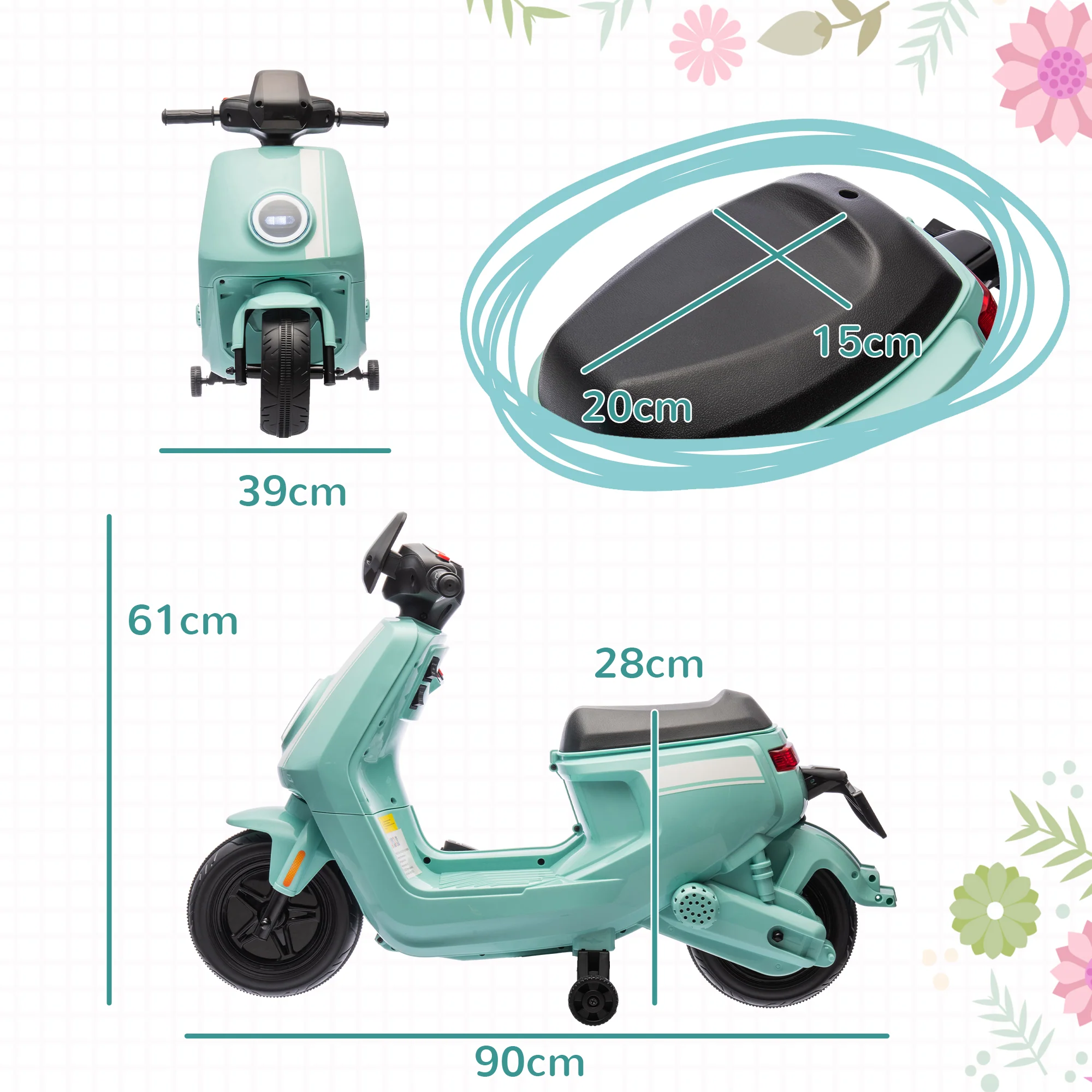 AIYAPLAY 6V Kids Electric Motorbike With Headlight And Music - Black/Green/Pink - Image 21