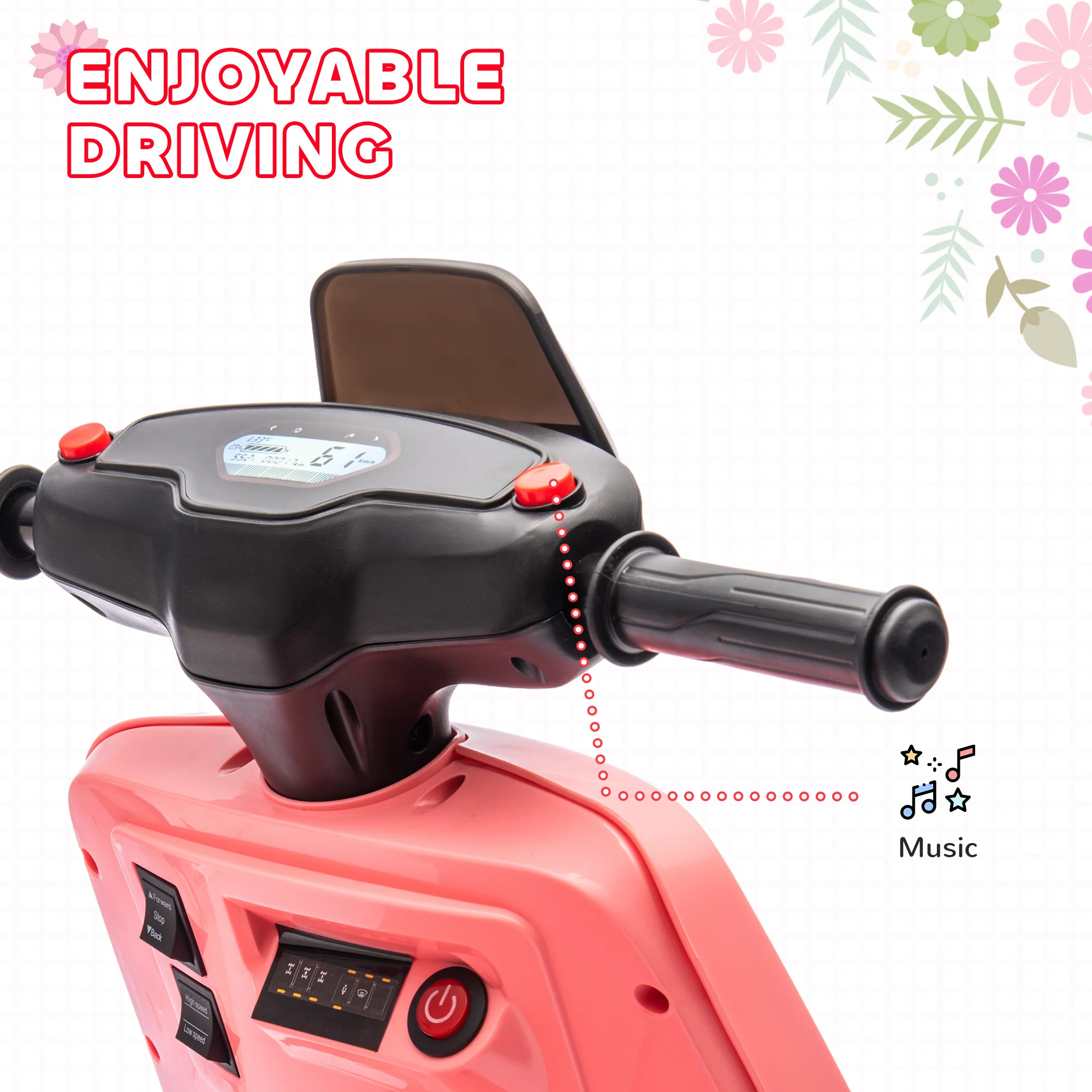 AIYAPLAY 6V Kids Electric Motorbike With Headlight And Music - Black/Green/Pink - Image 3