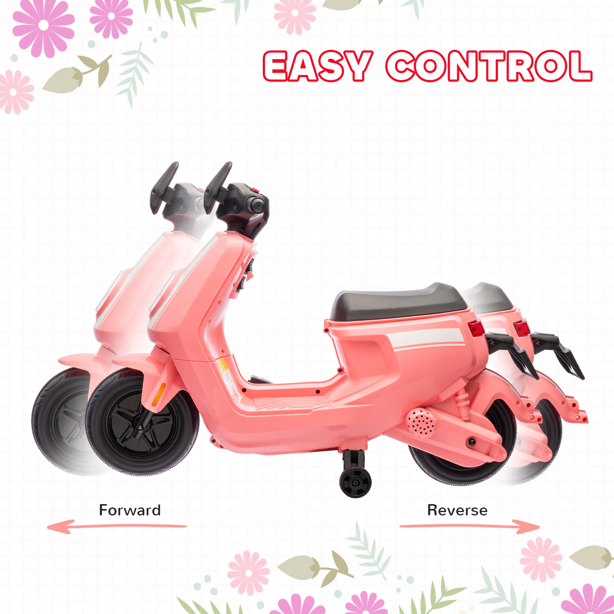 AIYAPLAY 6V Kids Electric Motorbike With Headlight And Music - Black/Green/Pink - Image 4