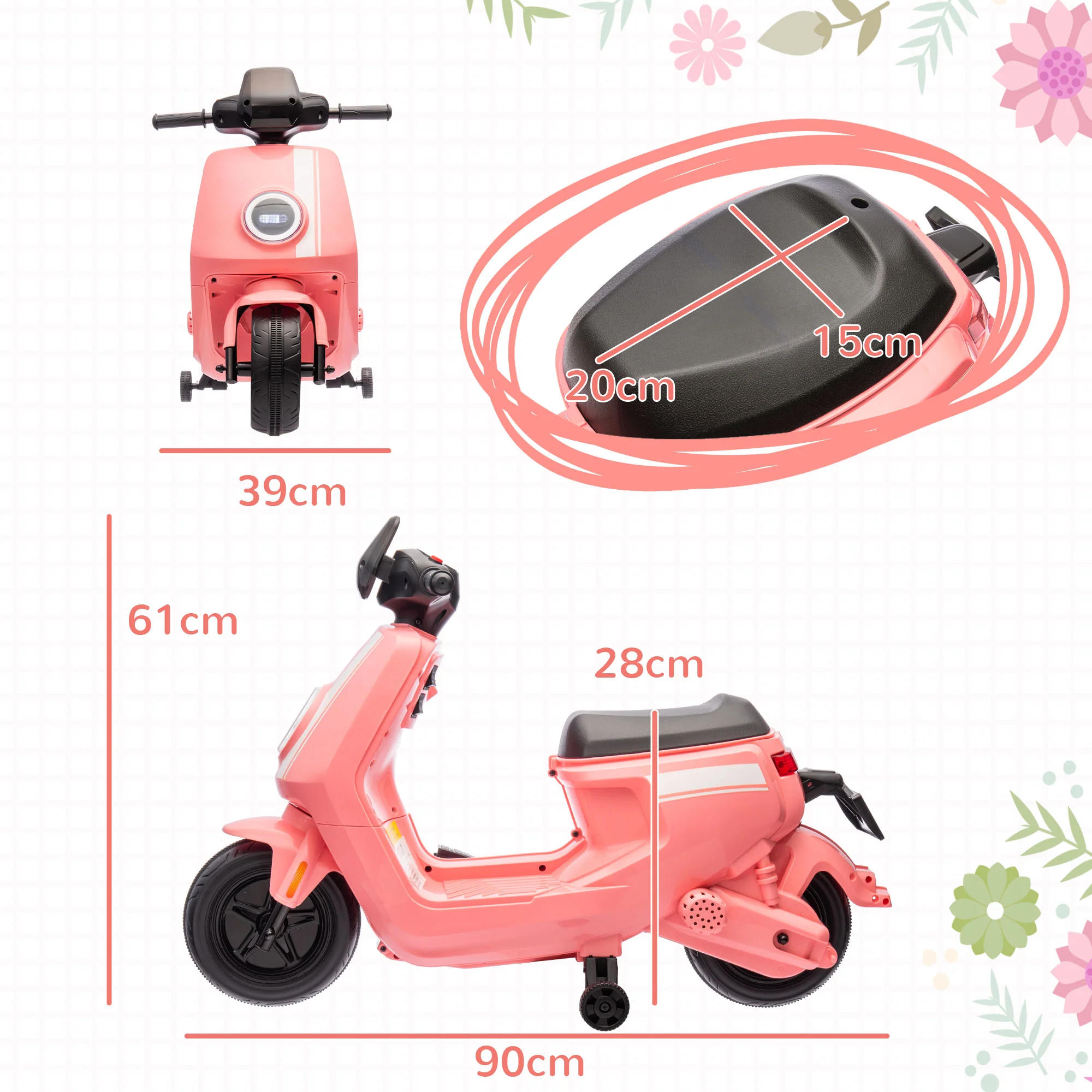 AIYAPLAY 6V Kids Electric Motorbike With Headlight And Music - Black/Green/Pink - Image 5