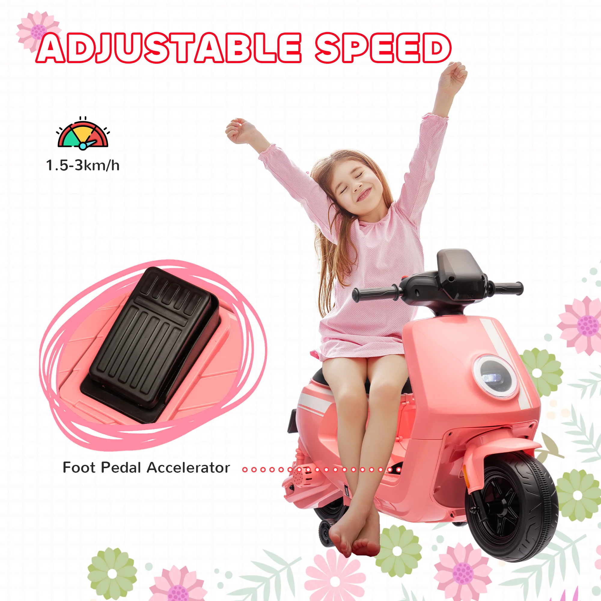 AIYAPLAY 6V Kids Electric Motorbike With Headlight And Music - Black/Green/Pink - Image 7