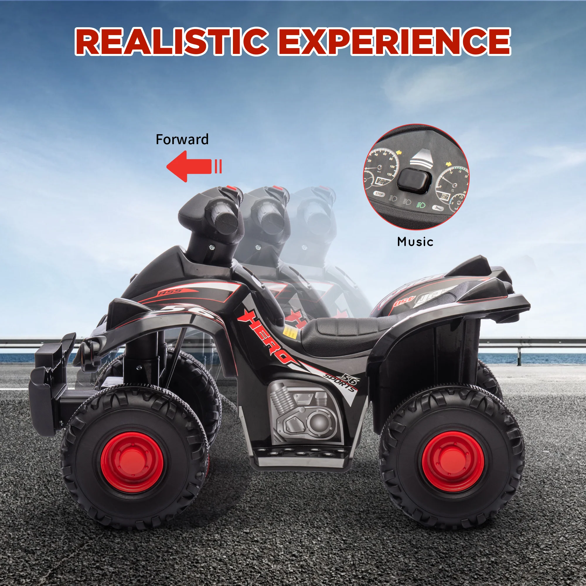 AIYAPLAY 6V Kids Electric Quad Bike With Music, Forward Function - Pink/Black - Image 12
