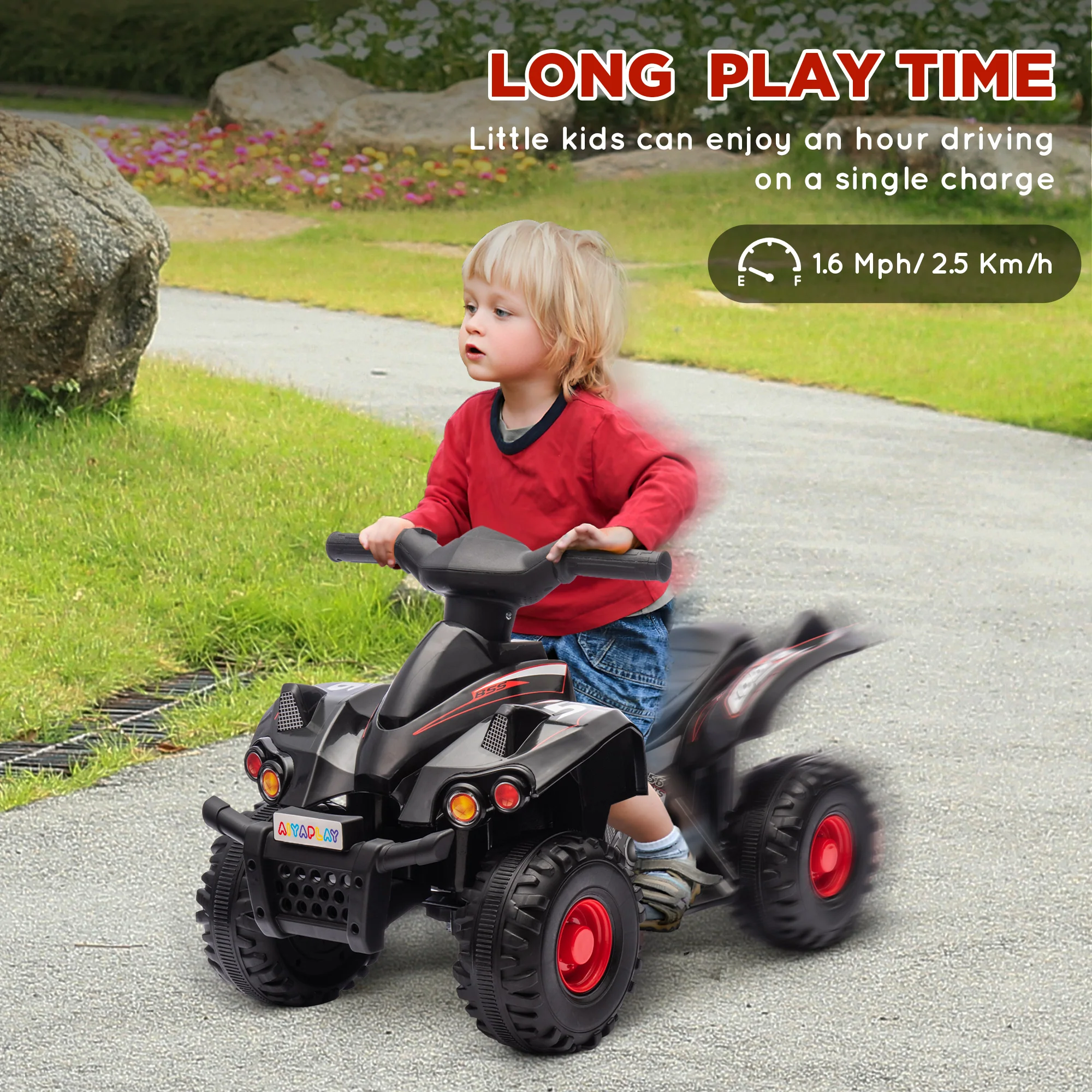 AIYAPLAY 6V Kids Electric Quad Bike With Music, Forward Function - Pink/Black - Image 13