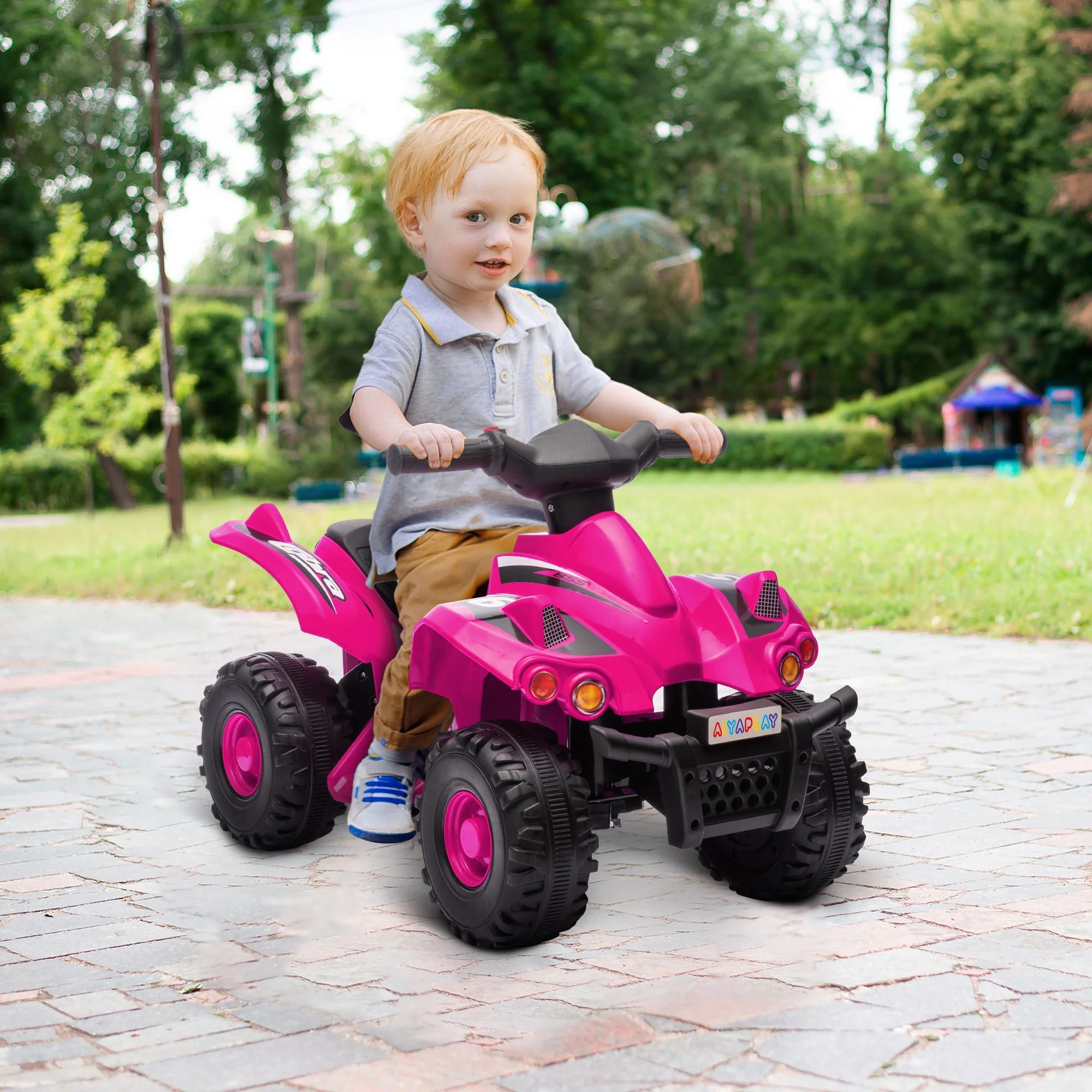 AIYAPLAY 6V Kids Electric Quad Bike With Music, Forward Function - Pink/Black - Image 2
