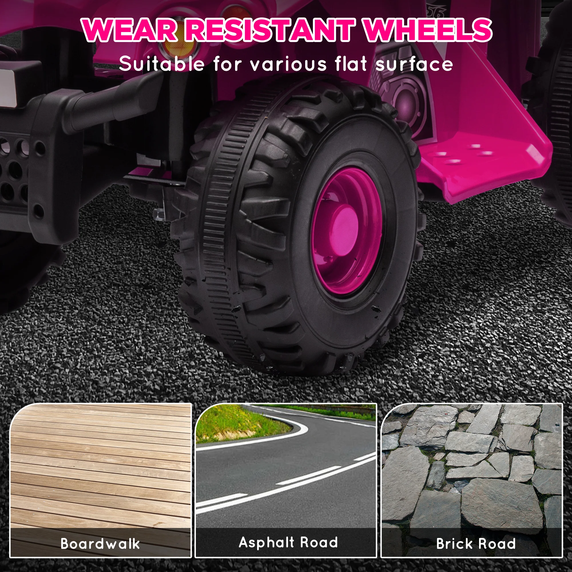 AIYAPLAY 6V Kids Electric Quad Bike With Music, Forward Function - Pink/Black - Image 6