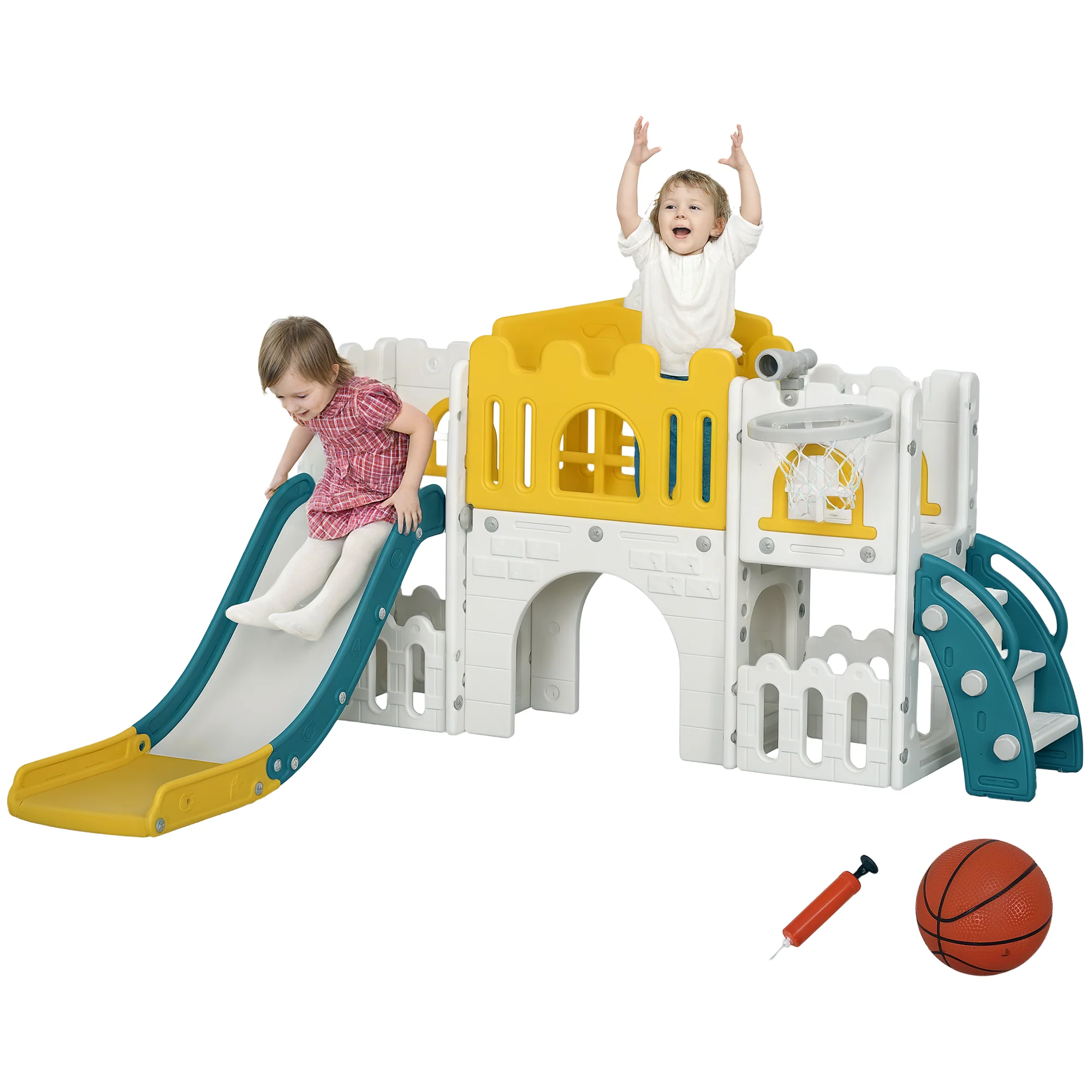 AIYAPLAY 7 In 1 Toddler Slide With Basketball Hoop, For 1-3 Years, Yellow - Image 2