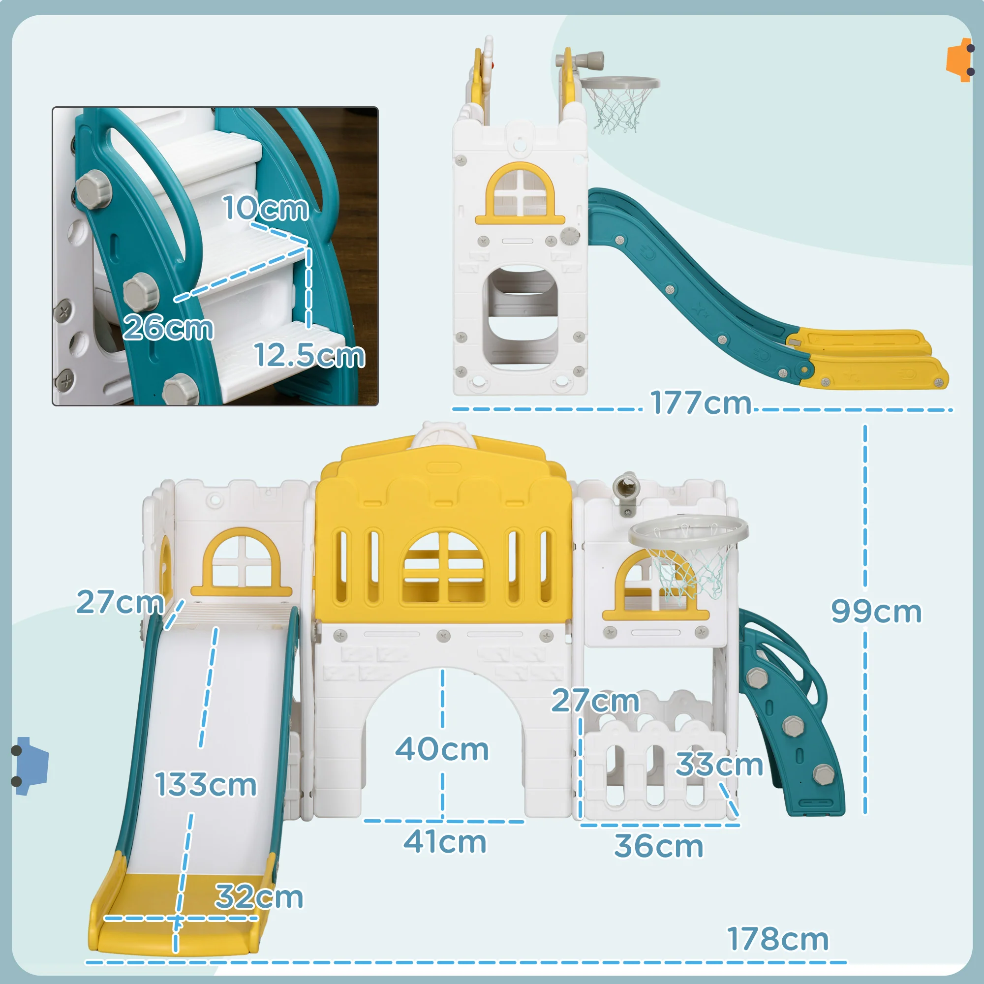 AIYAPLAY 7 In 1 Toddler Slide With Basketball Hoop, For 1-3 Years, Yellow - Image 6