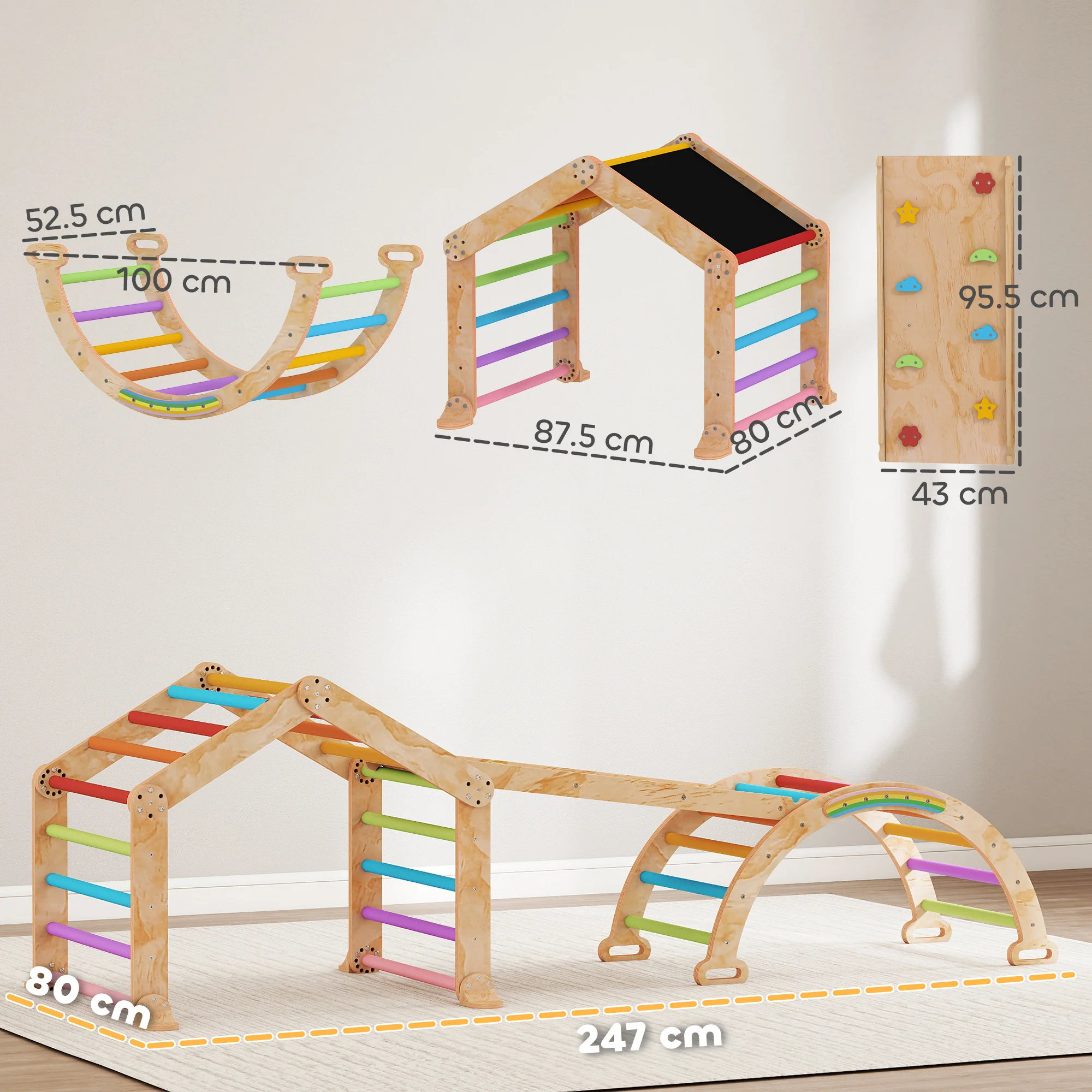 AIYAPLAY 9 in 1 Climbing Frame with Ramp, Slide, Arch, Ladder, Blackboard - Image 5