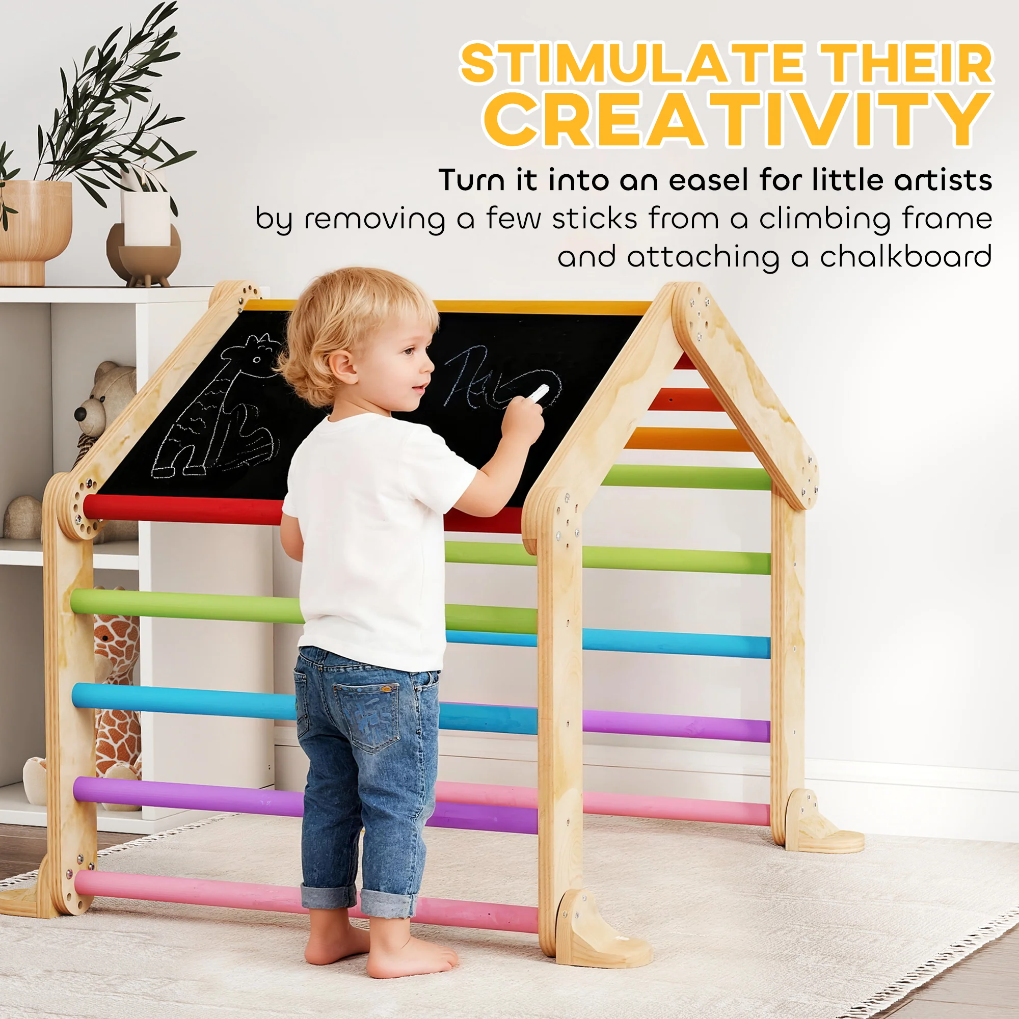 AIYAPLAY 9 in 1 Climbing Frame with Ramp, Slide, Arch, Ladder, Blackboard - Image 6