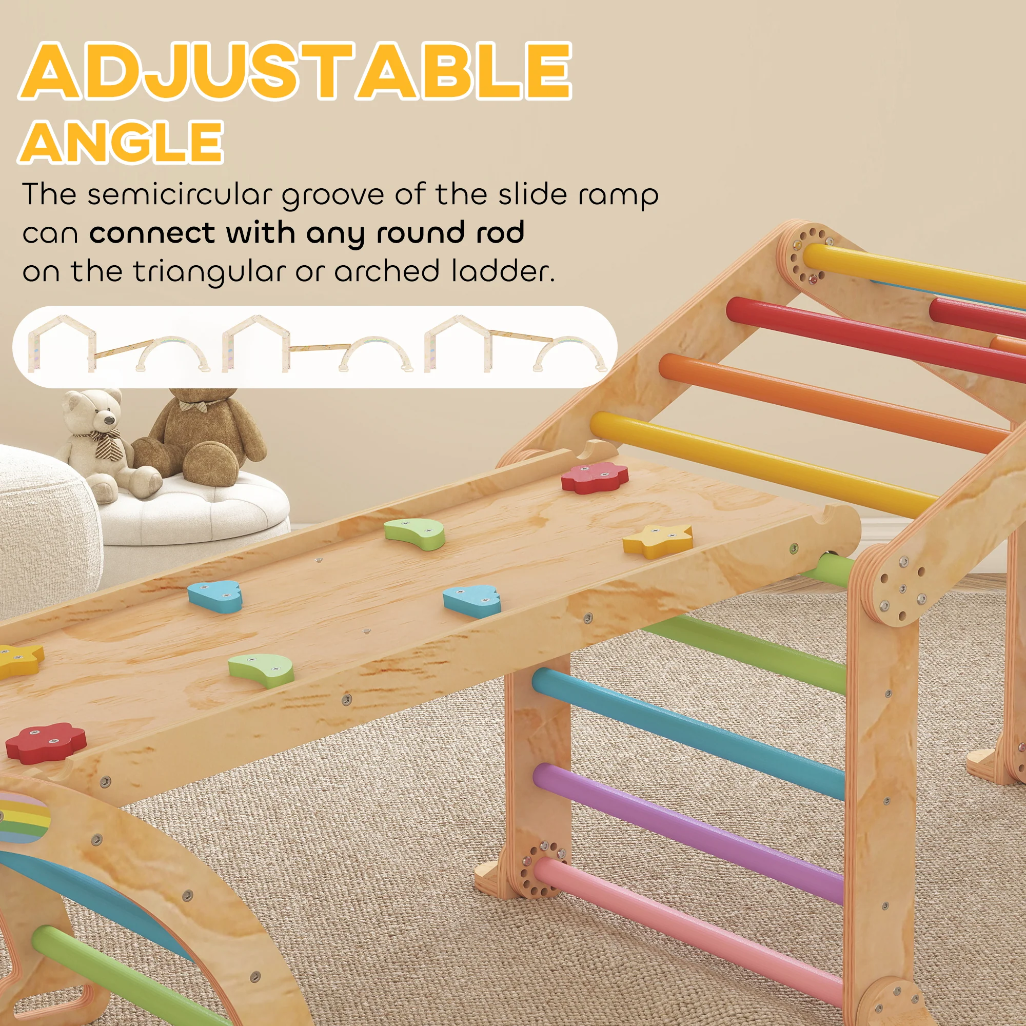 AIYAPLAY 9 in 1 Climbing Frame with Ramp, Slide, Arch, Ladder, Blackboard - Image 7
