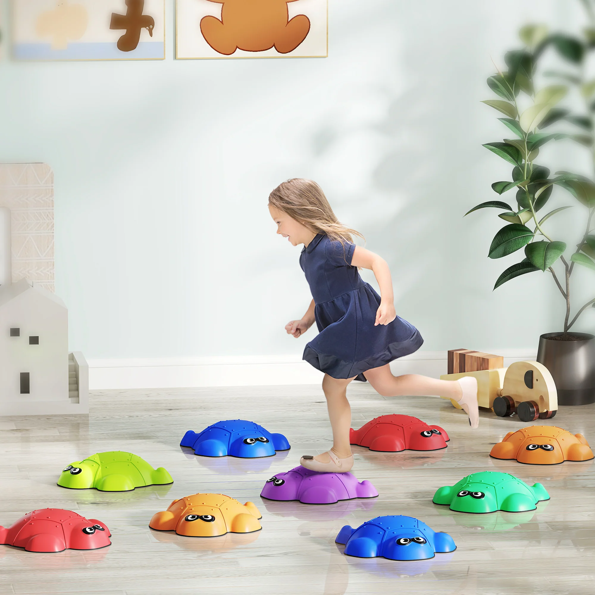 AIYAPLAY 9 PCS Kids Stepping Stones, Turtle-Shaped Stackable River Stones - Image 2