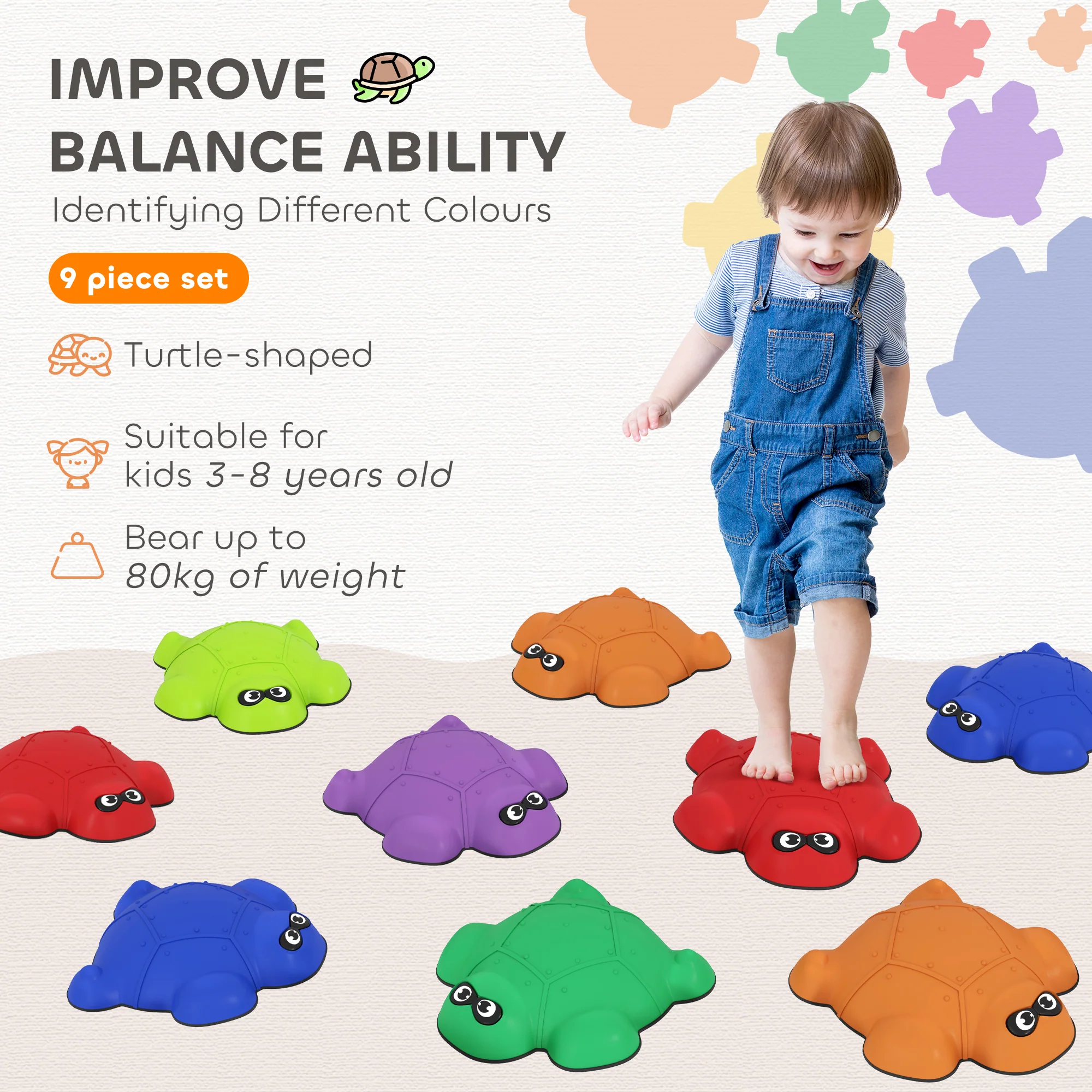 AIYAPLAY 9 PCS Kids Stepping Stones, Turtle-Shaped Stackable River Stones - Image 3