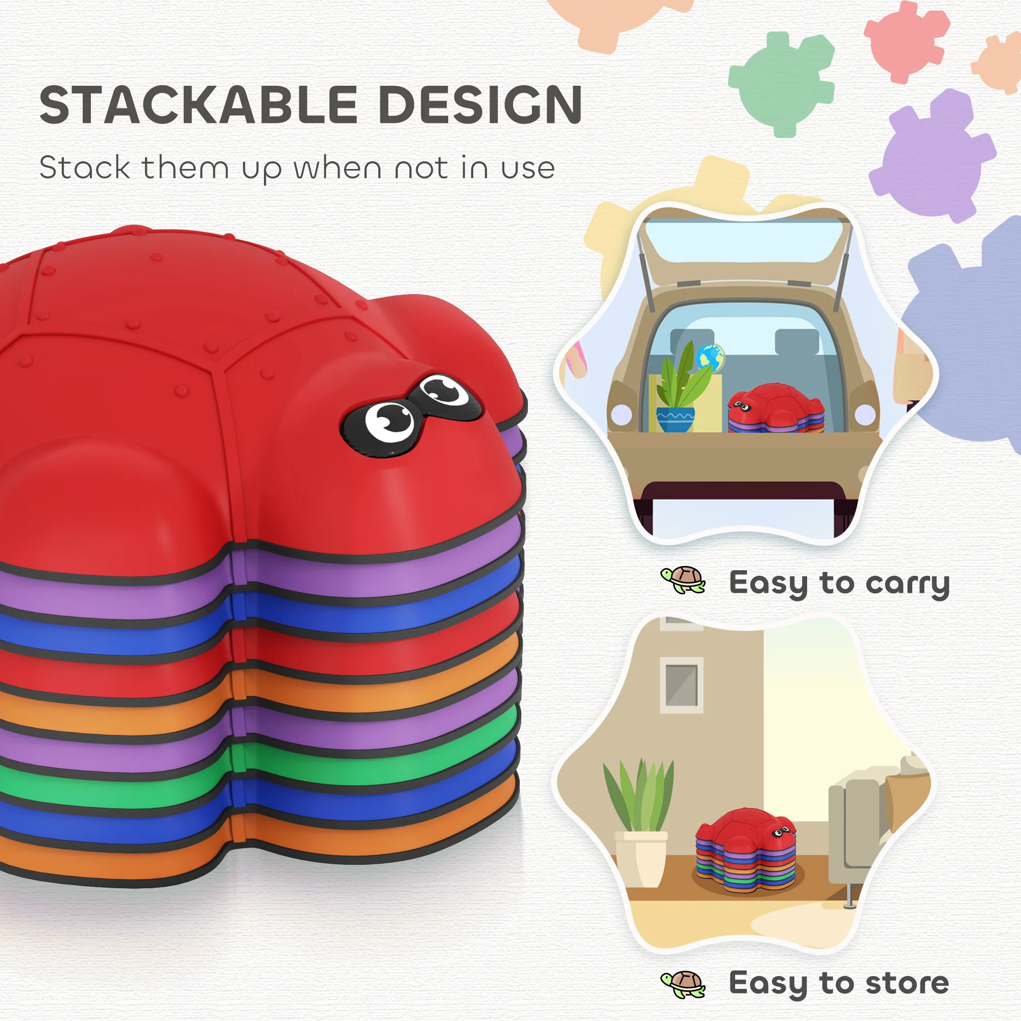 AIYAPLAY 9 PCS Kids Stepping Stones, Turtle-Shaped Stackable River Stones - Image 4