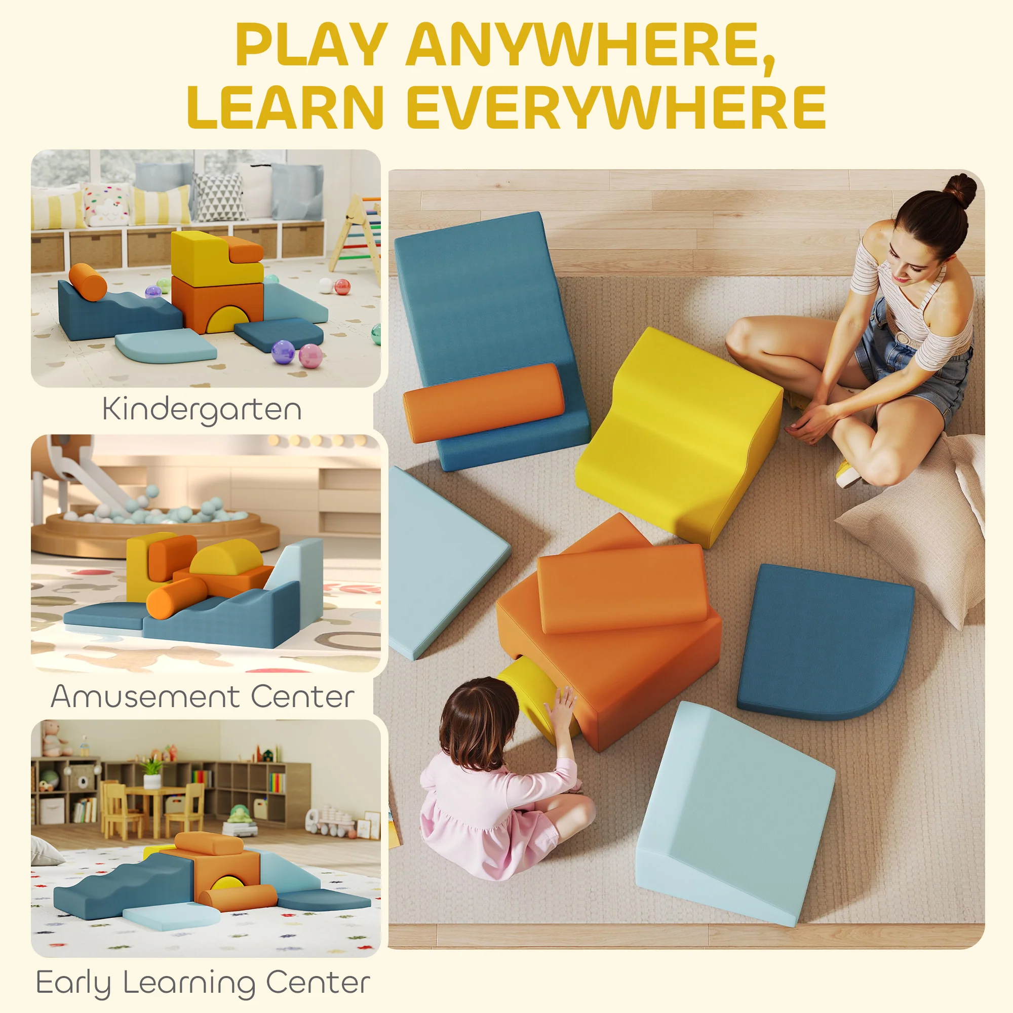 AIYAPLAY 9-Piece Soft Play Set with Detachable Cover for Kids Motor Skills - Image 8