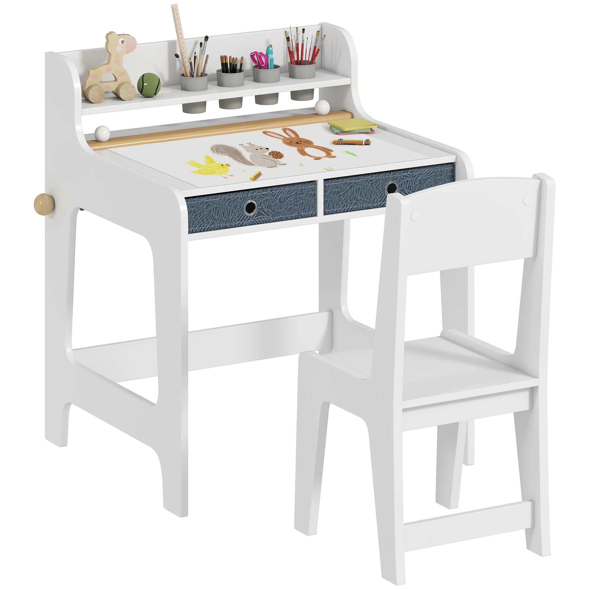 AIYAPLAY Art Table And Chair Set For Children With Drawers