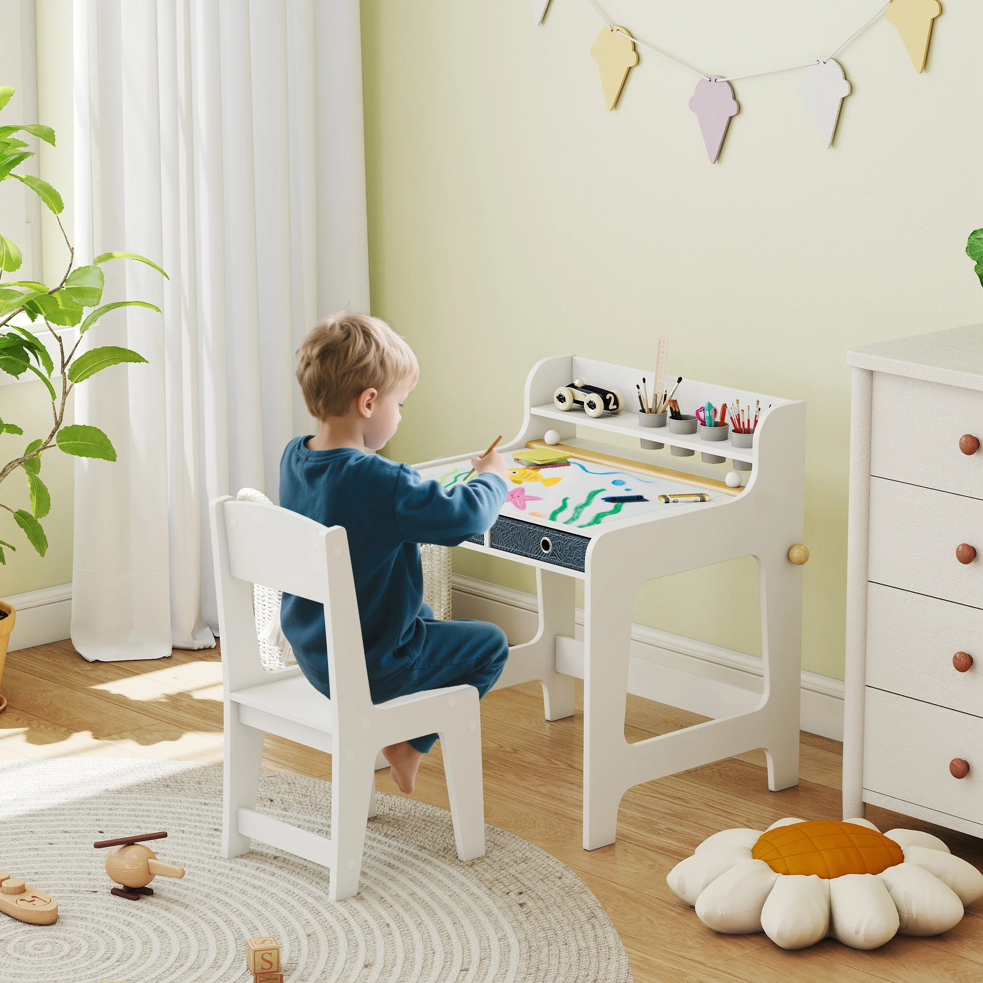 AIYAPLAY Art Table And Chair Set For Children With Drawers - Image 2