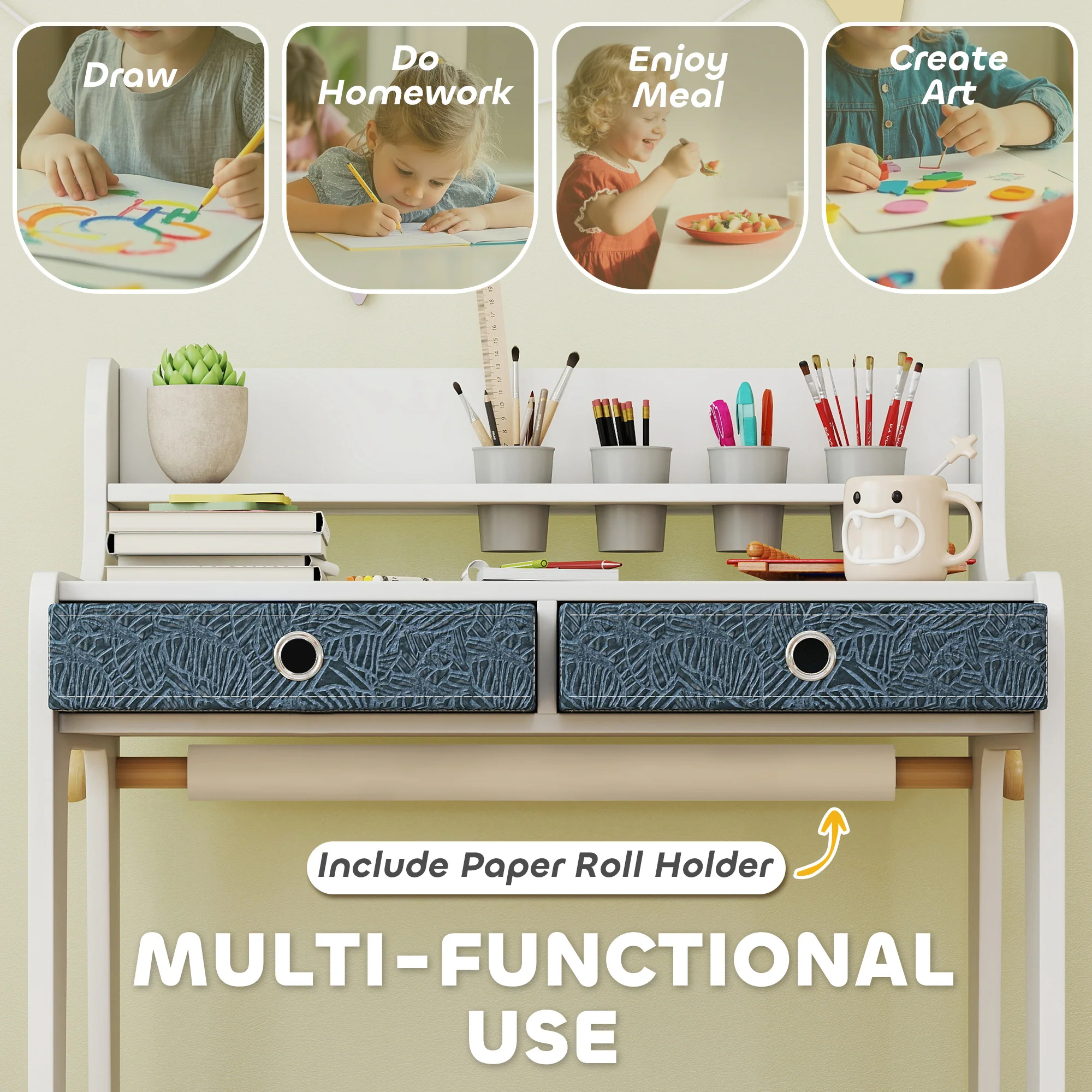 AIYAPLAY Art Table And Chair Set For Children With Drawers - Image 3