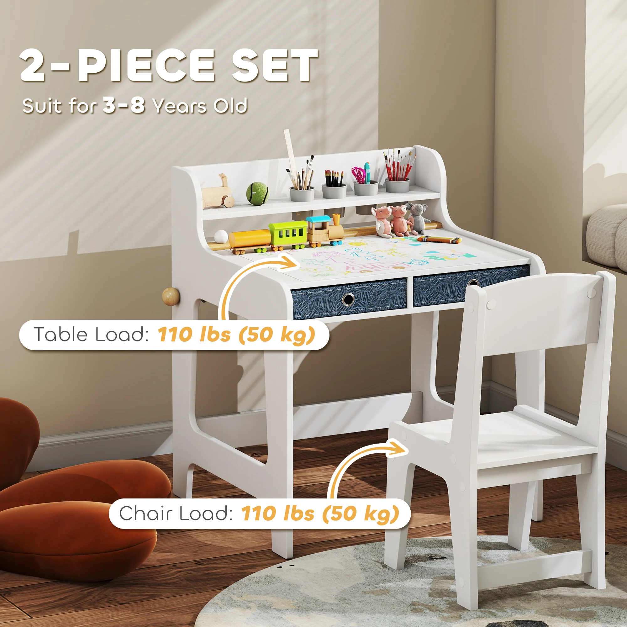 AIYAPLAY Art Table And Chair Set For Children With Drawers - Image 6