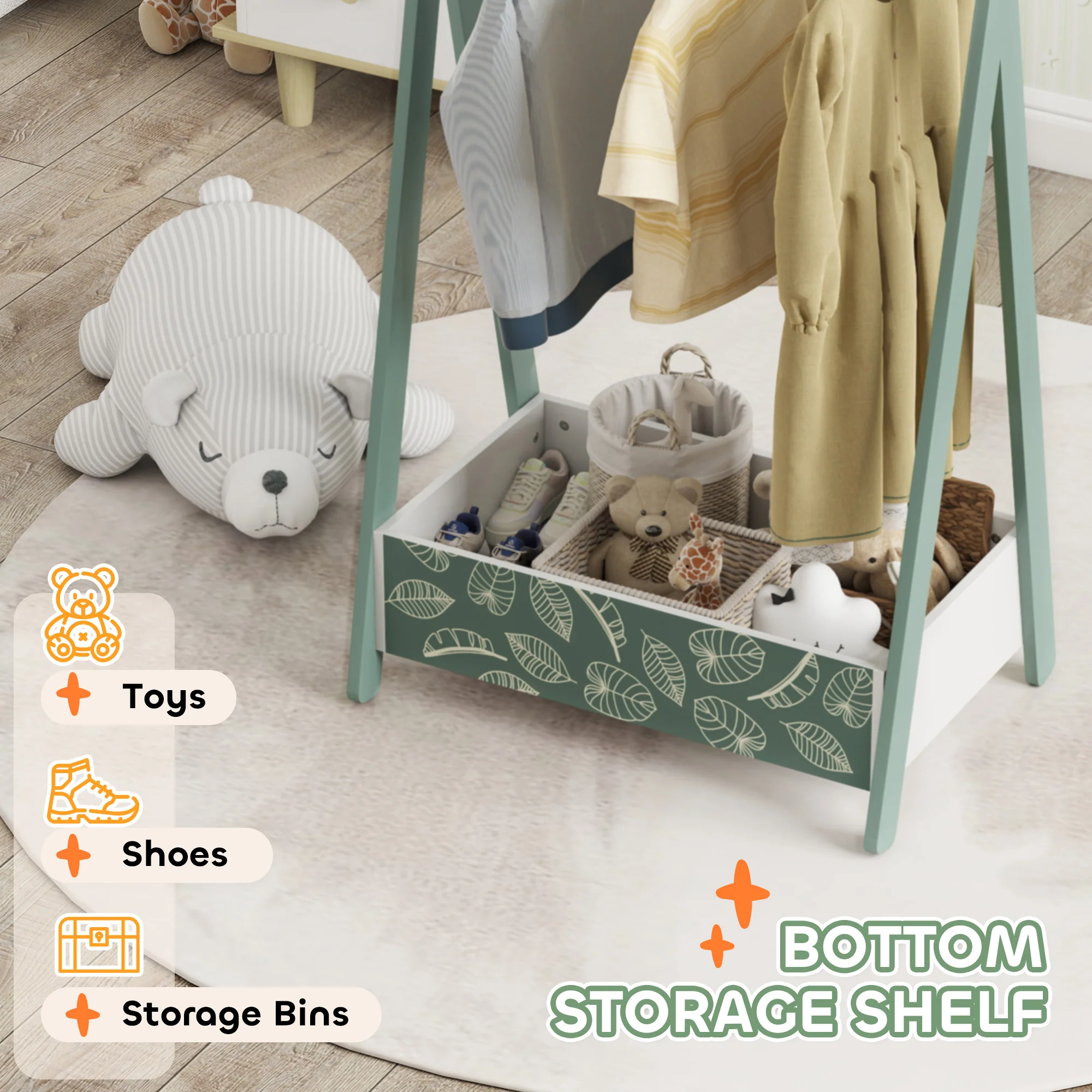 AIYAPLAY Baby Clothing Rack With Hangers, Shelf, Kids Clothes Rail - Image 4
