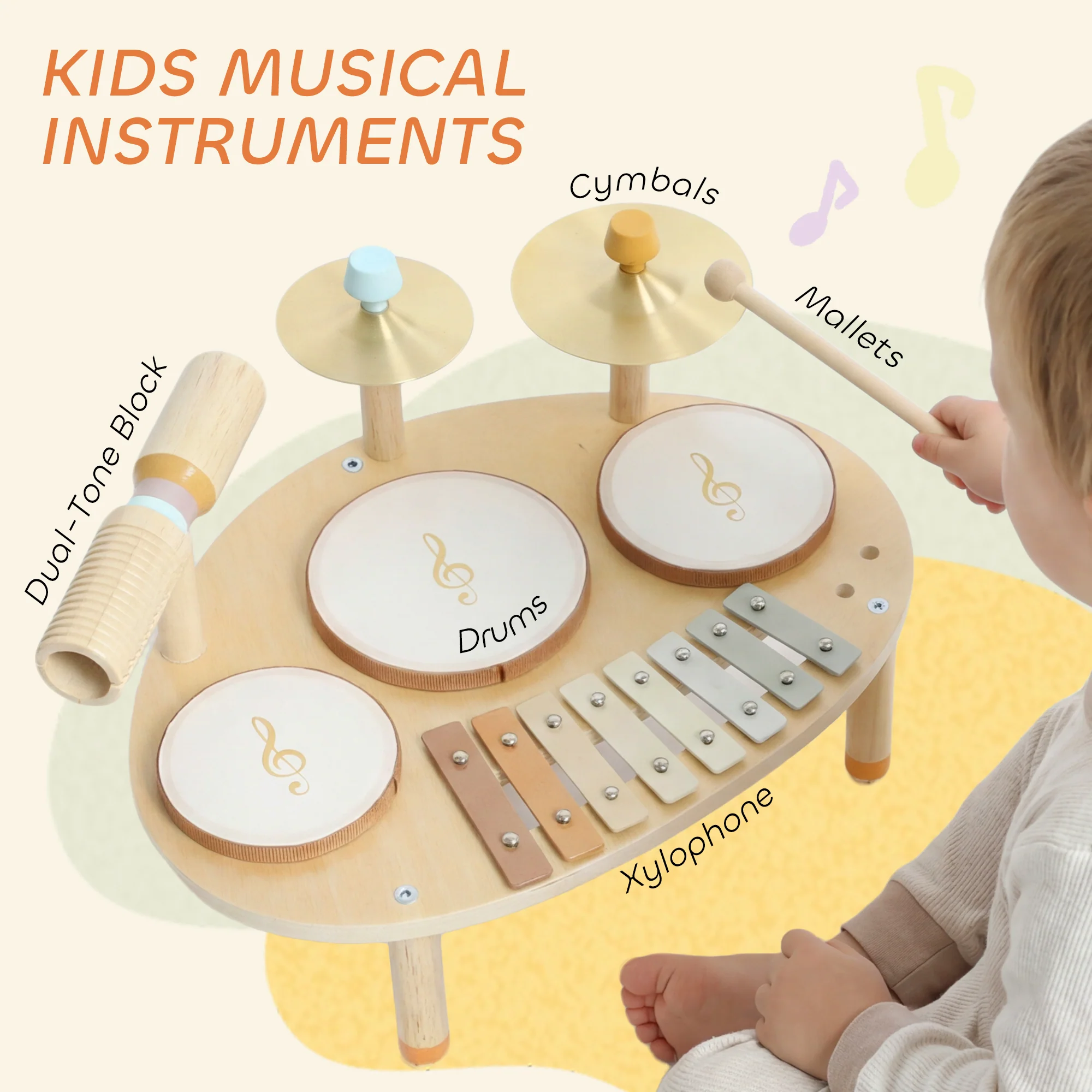 AIYAPLAY Baby Drum Kit, Wooden Kids Musical Instruments, Gift for Birthday - Image 3