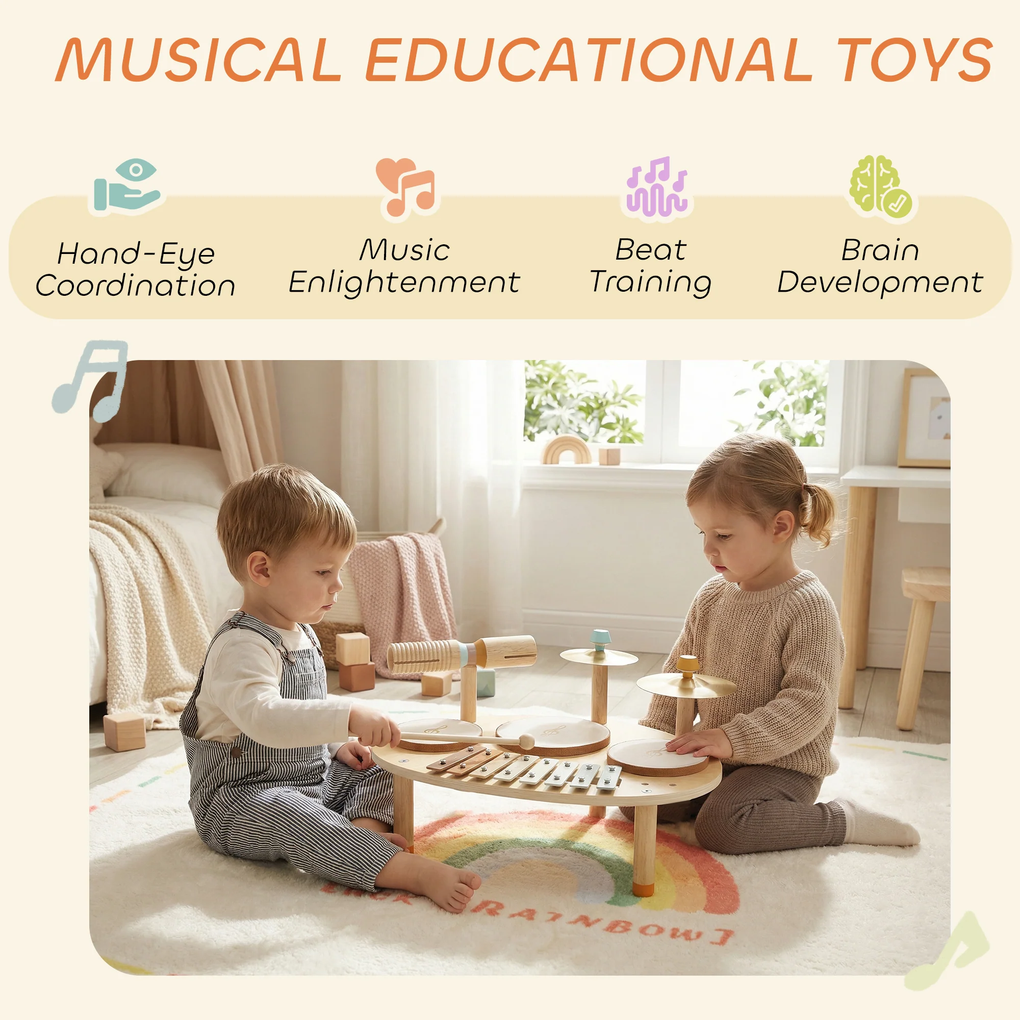 AIYAPLAY Baby Drum Kit, Wooden Kids Musical Instruments, Gift for Birthday - Image 4