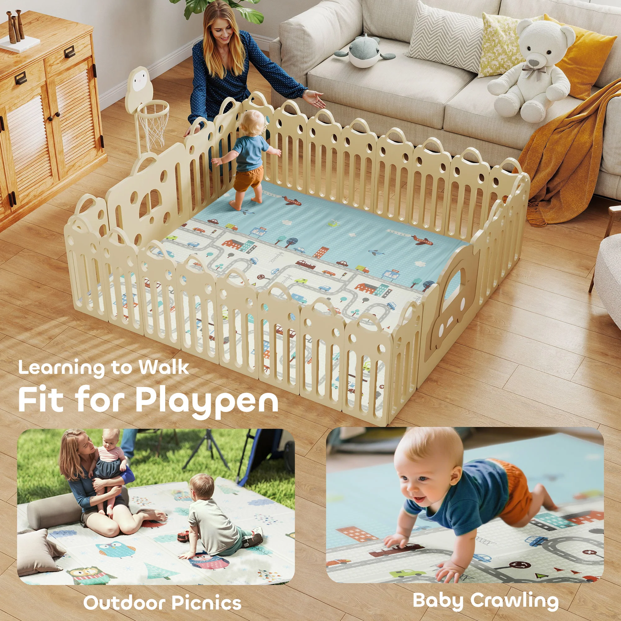 AIYAPLAY Baby Play Mat Double-Sided, Kids Floor Mat, Car Track And Owl Theme - Image 7
