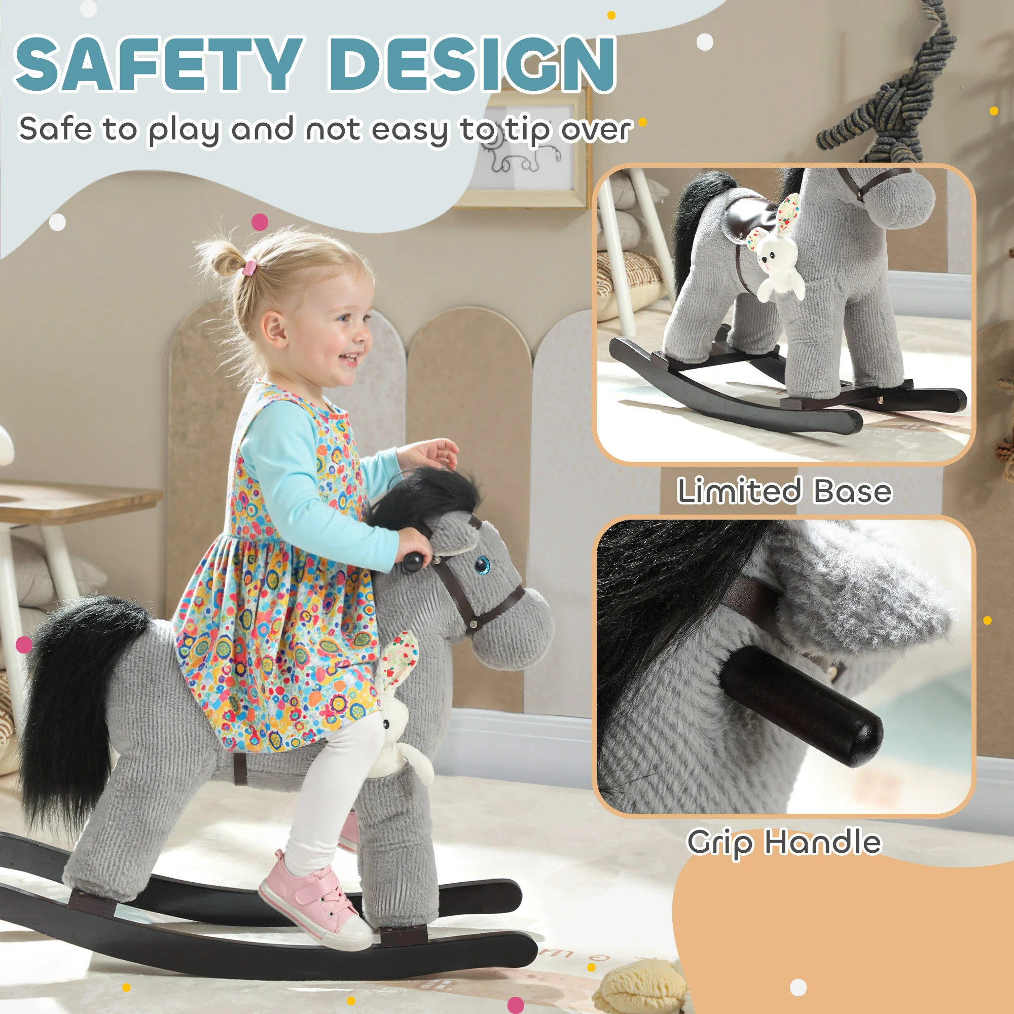 AIYAPLAY Baby Rocking Horse, Toddler Animal Rocker for Kids Aged 2-5, Grey - Image 4