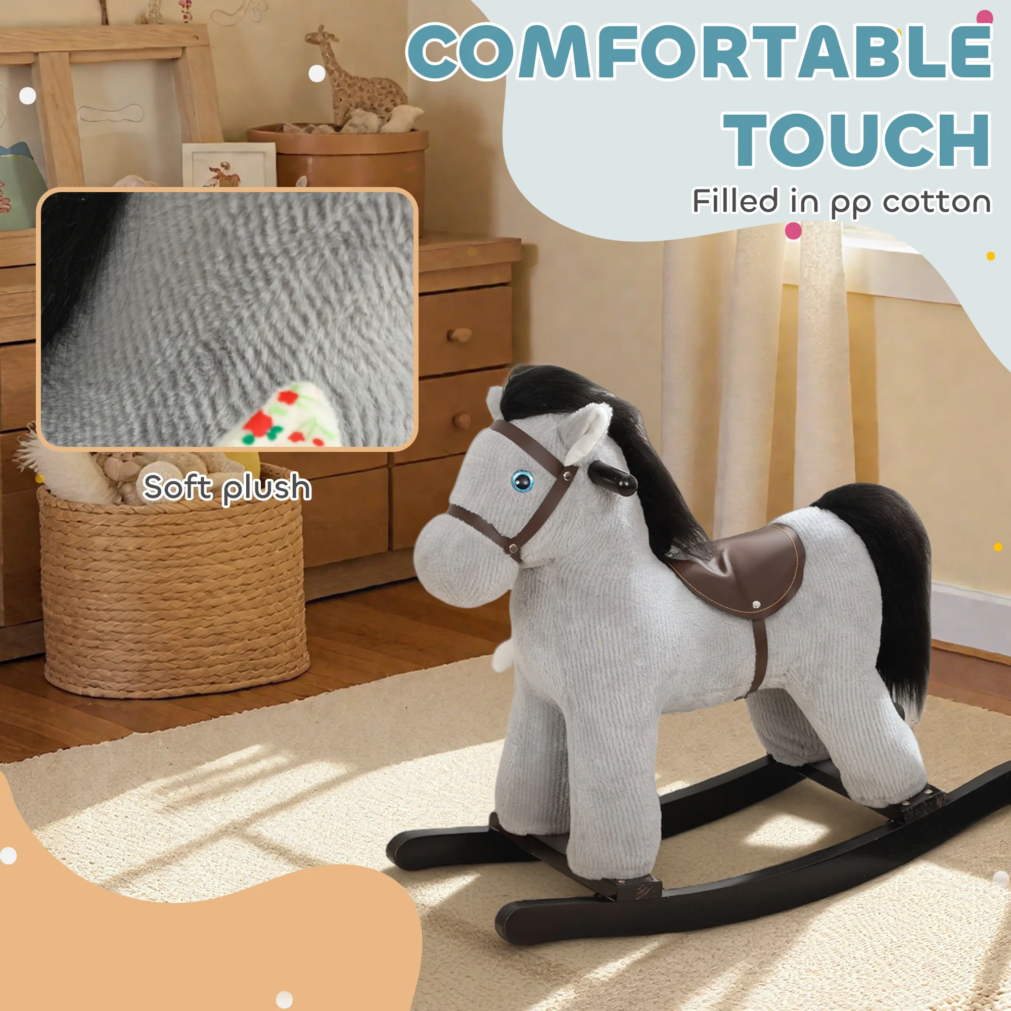 AIYAPLAY Baby Rocking Horse, Toddler Animal Rocker for Kids Aged 2-5, Grey - Image 6