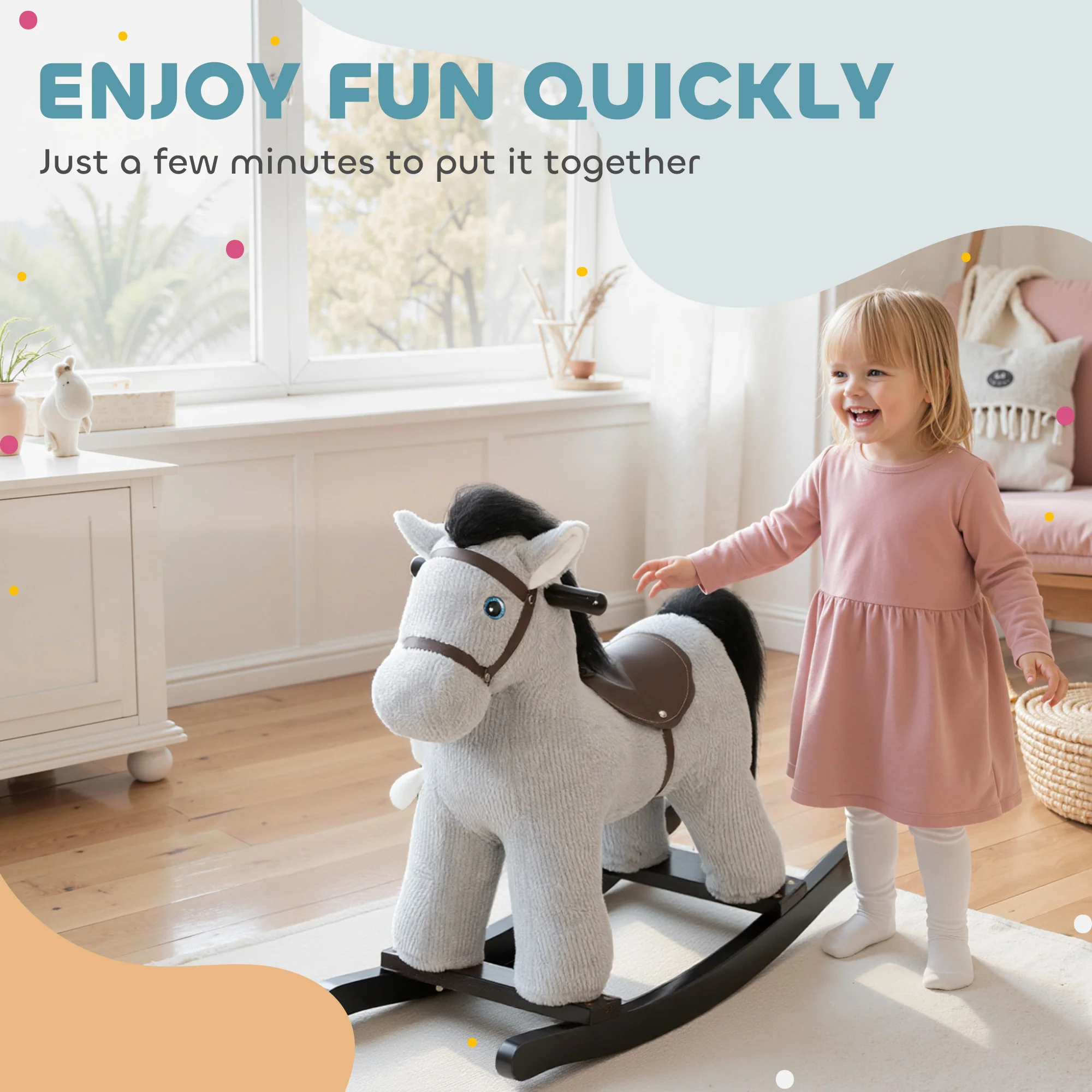 AIYAPLAY Baby Rocking Horse, Toddler Animal Rocker for Kids Aged 2-5, Grey - Image 8