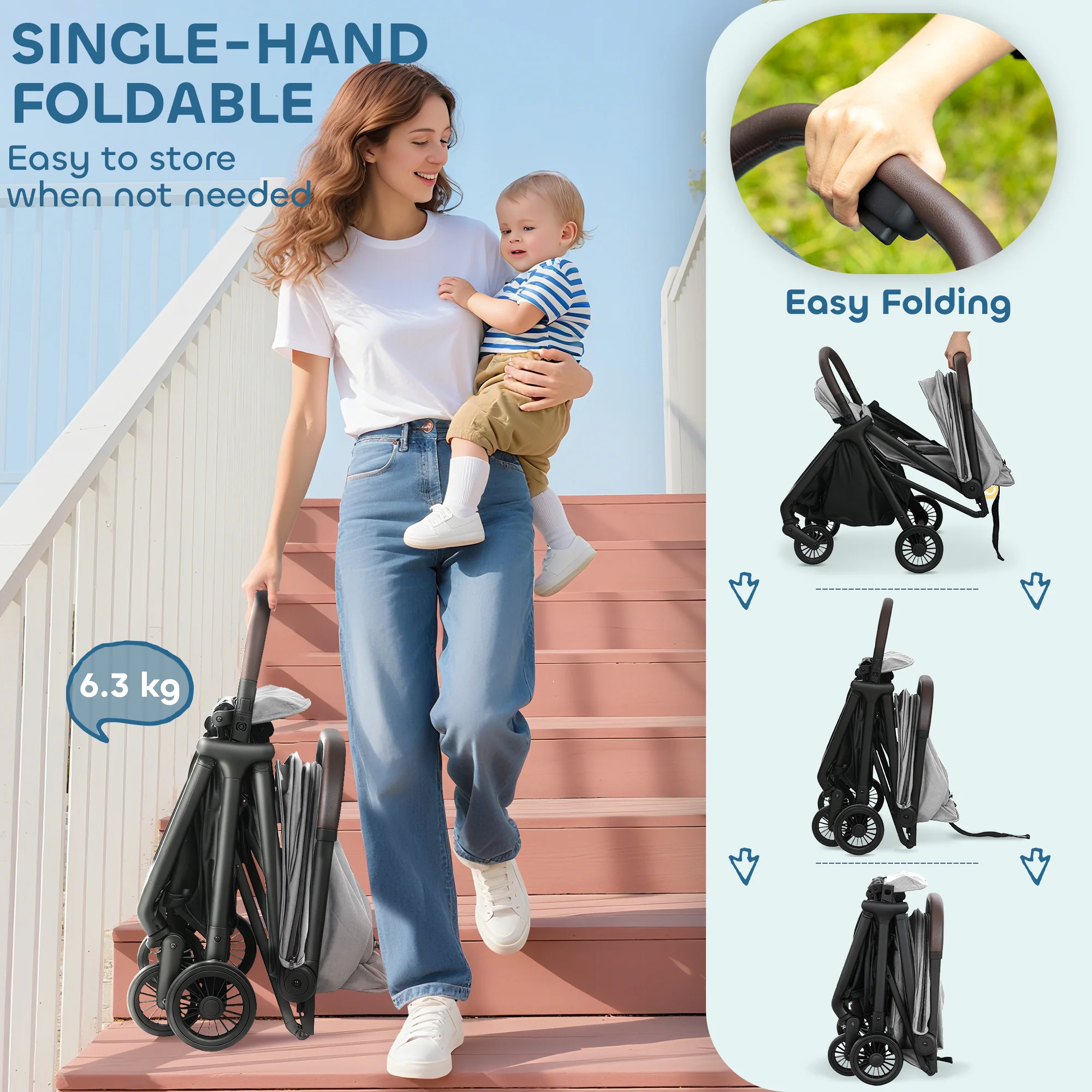 AIYAPLAY Baby Stroller With Adjustable Seat, Travel Pushchair - Image 13