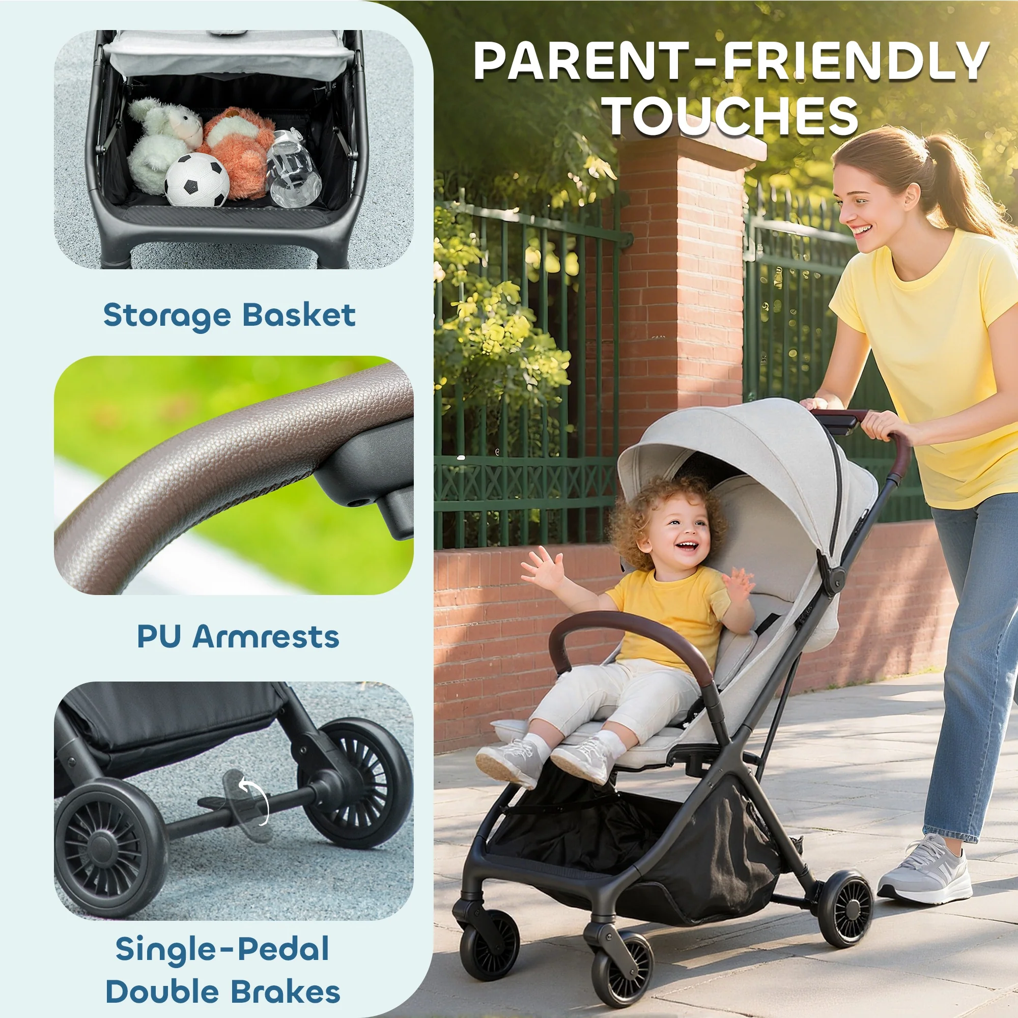 AIYAPLAY Baby Stroller With Adjustable Seat, Travel Pushchair - Image 15