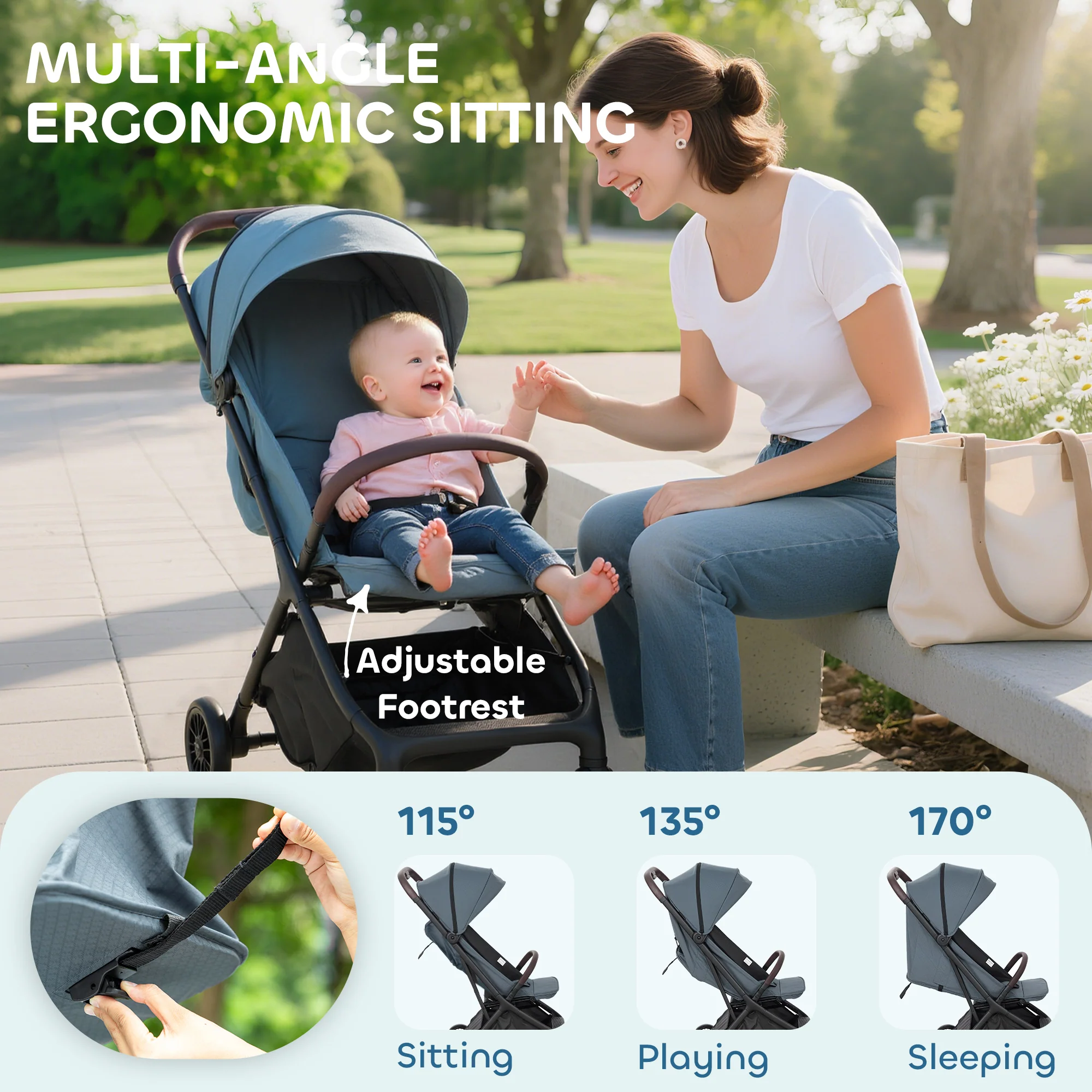 AIYAPLAY Baby Stroller With Adjustable Seat, Travel Pushchair - Image 3