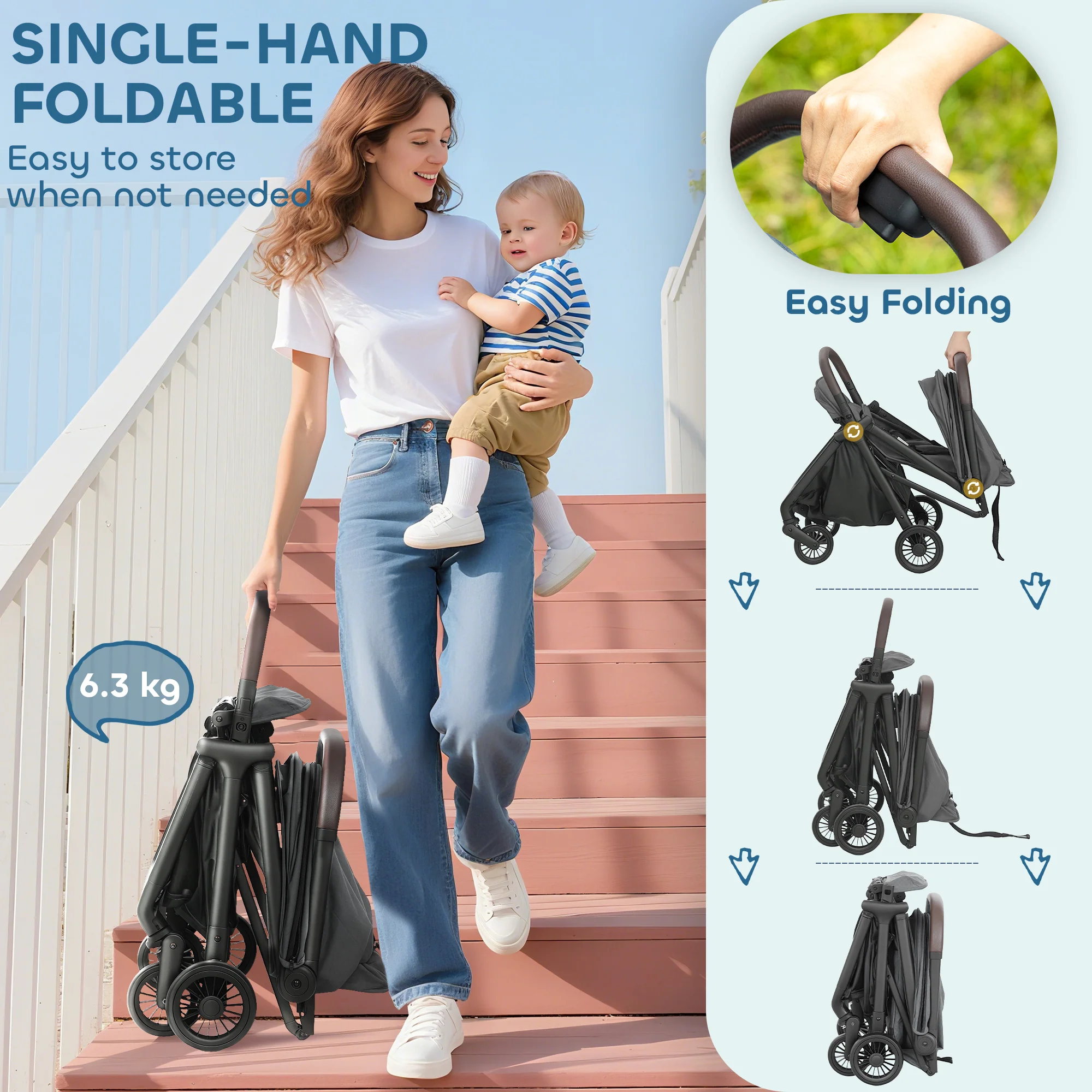 AIYAPLAY Baby Stroller With Adjustable Seat, Travel Pushchair - Image 4