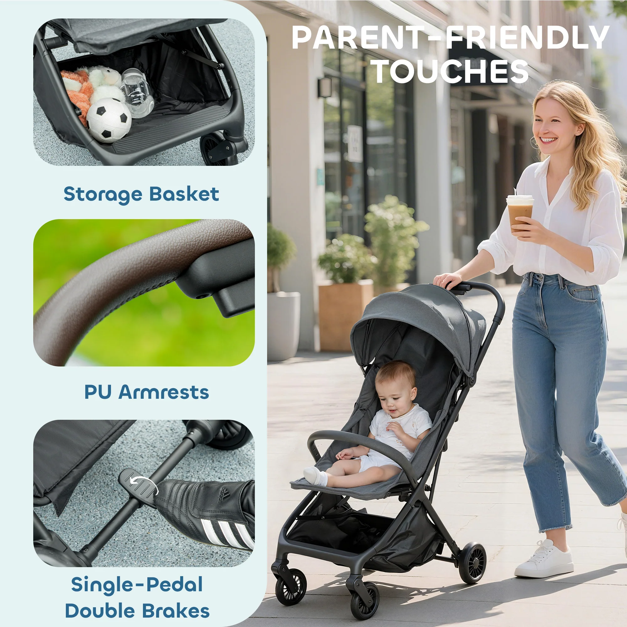 AIYAPLAY Baby Stroller With Adjustable Seat, Travel Pushchair - Image 6