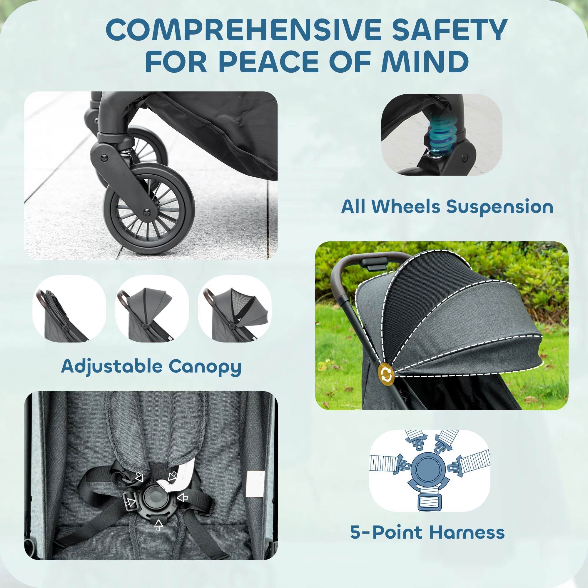 AIYAPLAY Baby Stroller With Adjustable Seat, Travel Pushchair - Image 7