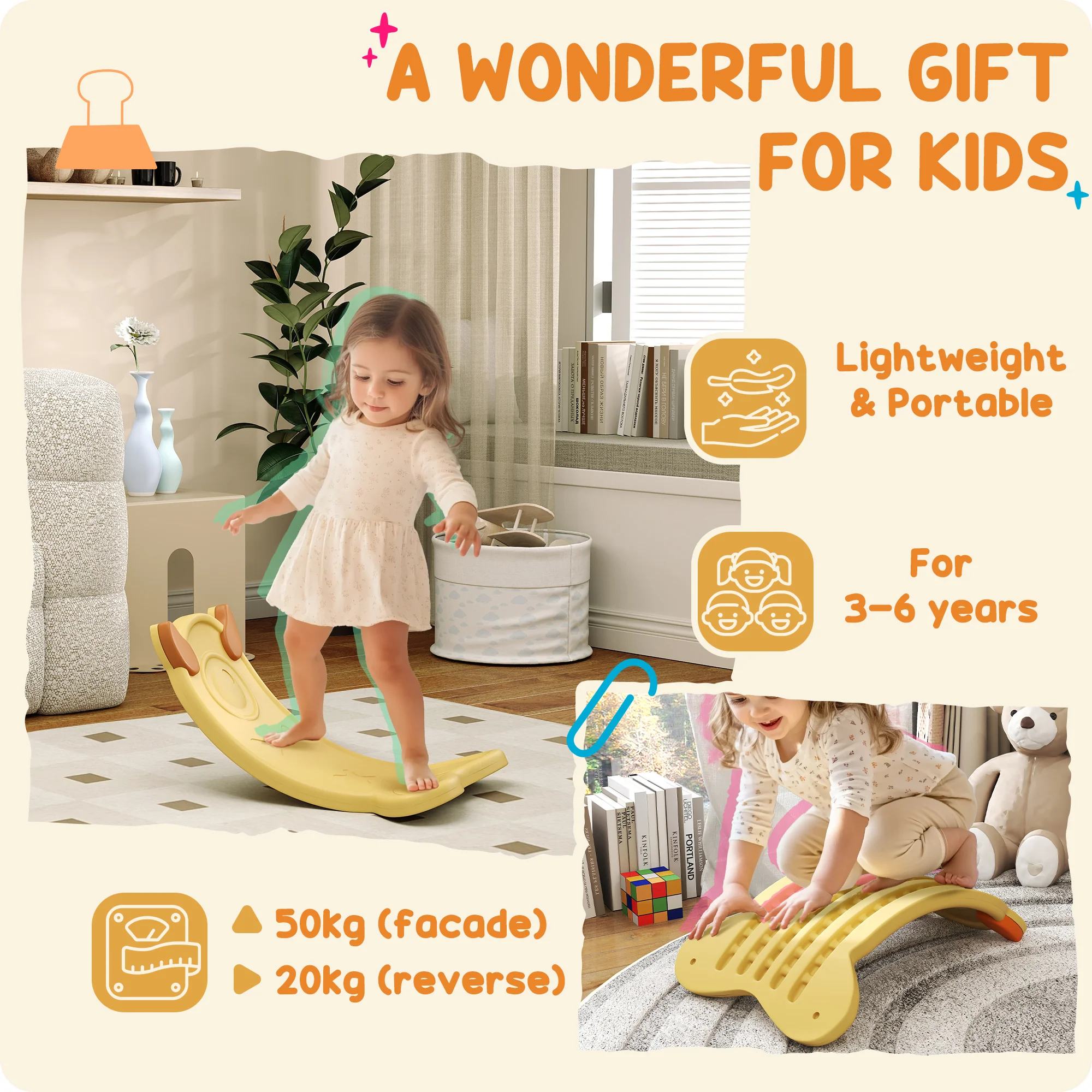 AIYAPLAY Balance Board For Kids Balance Training & Sensory Play - Yellow/Pink/Blue - Image 6