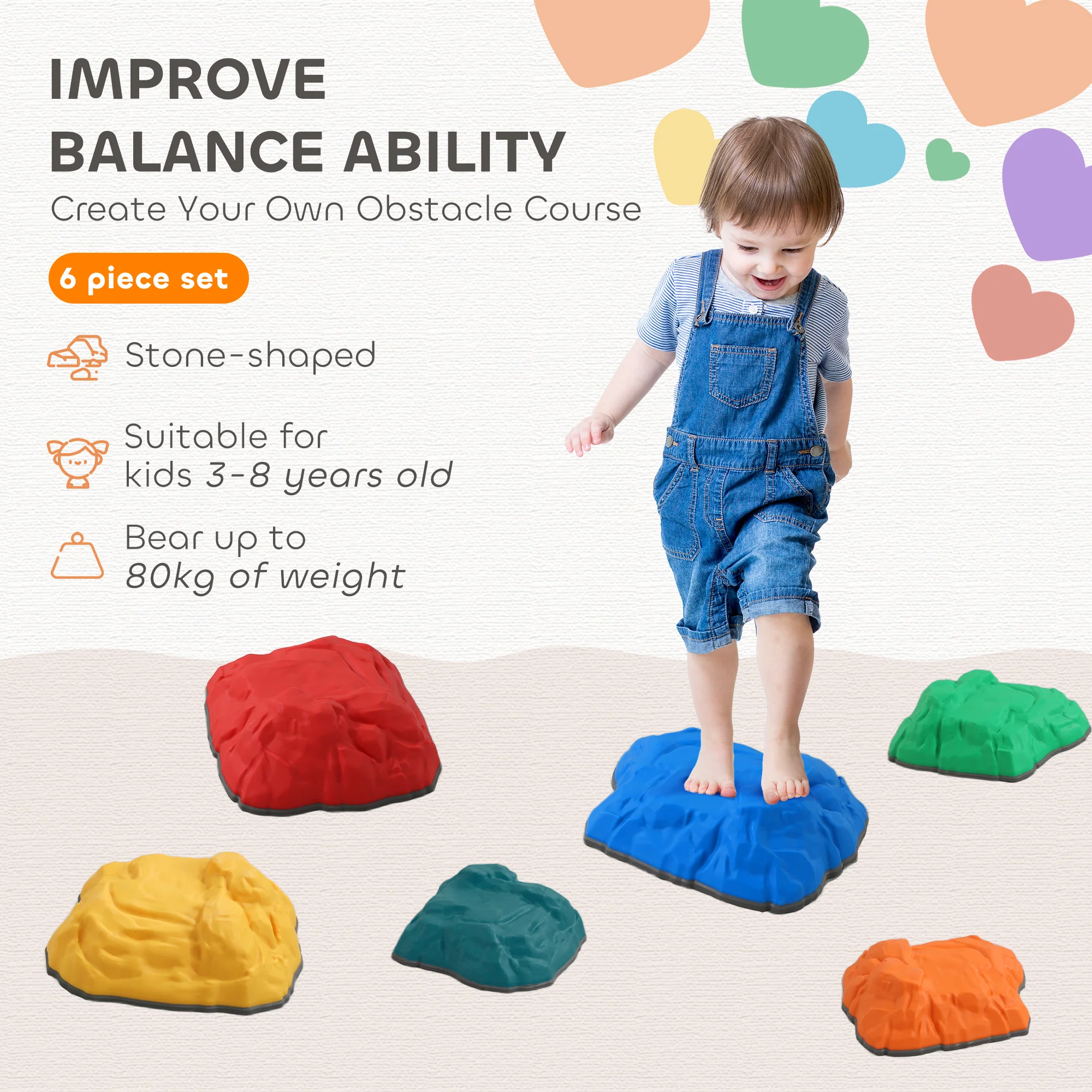 AIYAPLAY Balance Stepping Stones, 6 PCS River Stones for Kids Ages 3-8 Years - Image 3