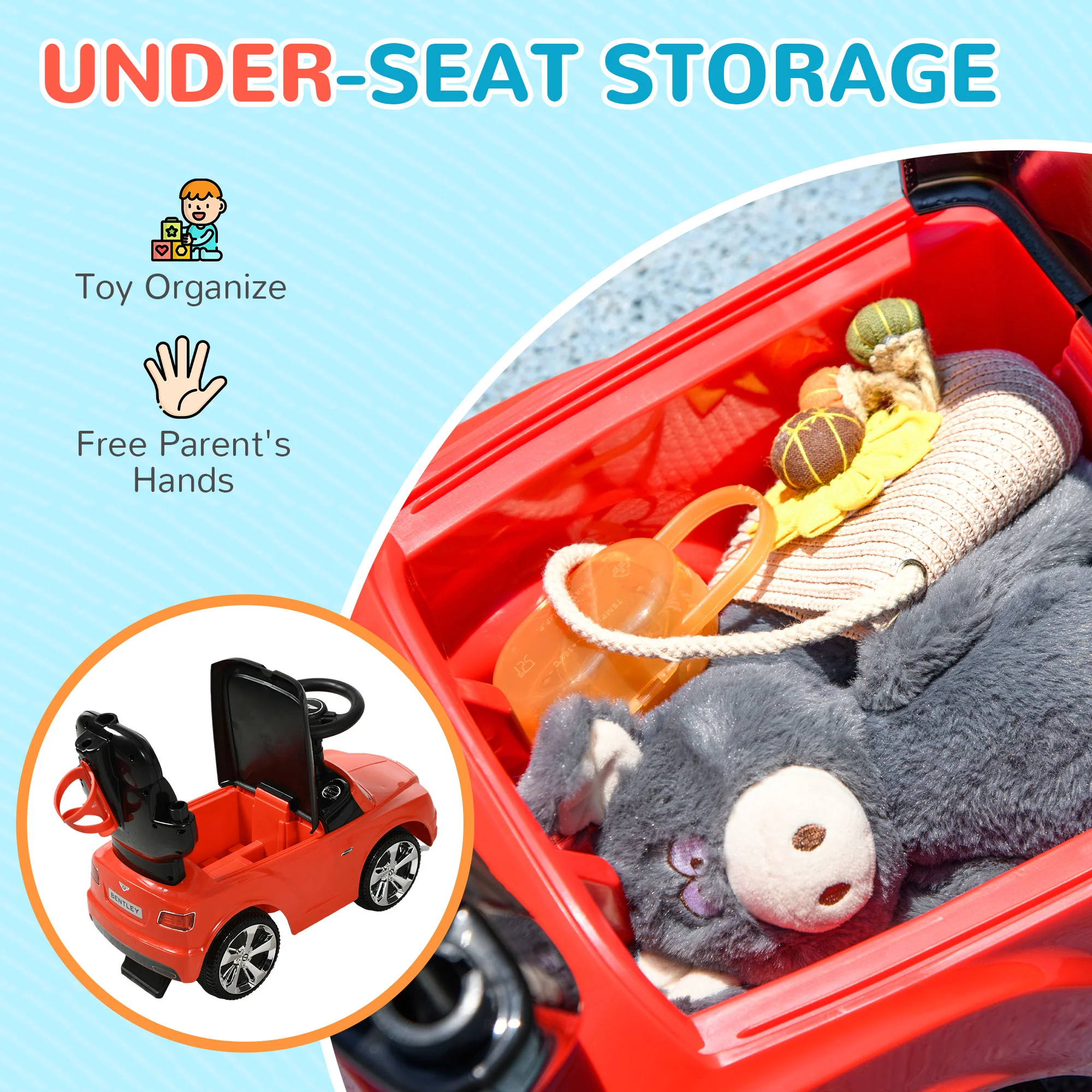 AIYAPLAY Bentley Bentayga Licensed Baby Push Car w/ Under Seat Storage - Red - Image 7