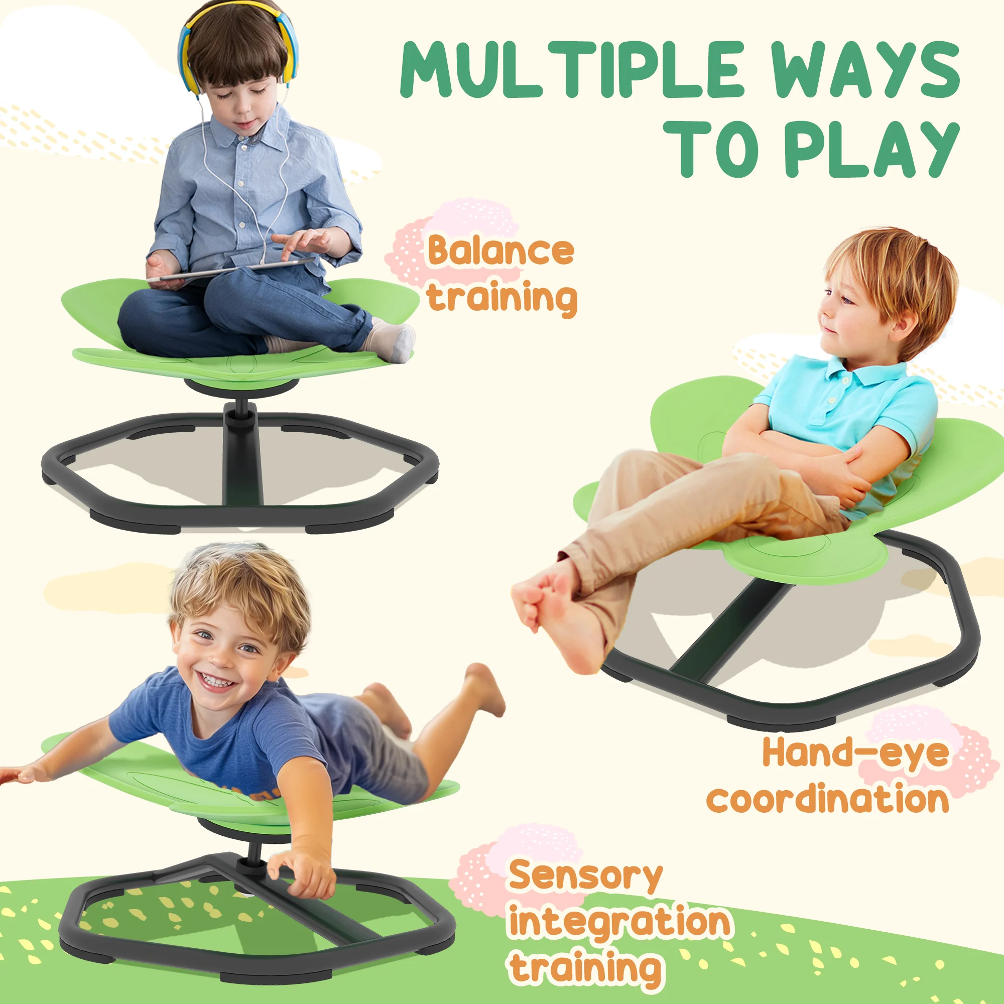 AIYAPLAY Butterfly-Shaped Kids Swivel Chair, Sensory Spinning Chair - Image 15