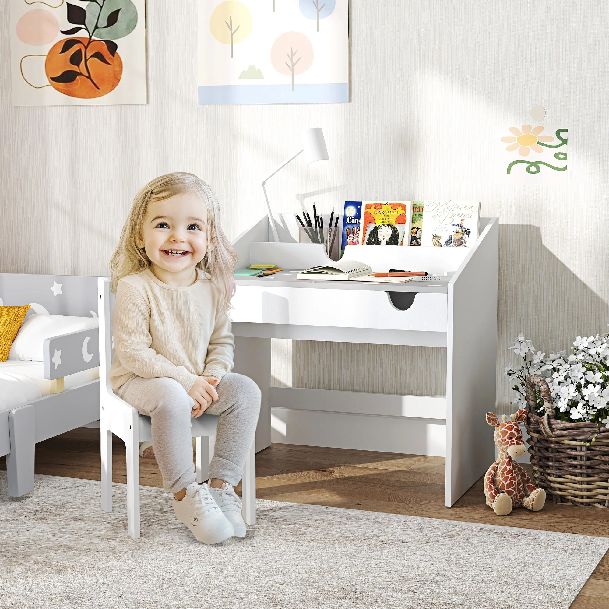AIYAPLAY Children Study Table and Chair w/ Storage, Pull-out Drawer - Image 11