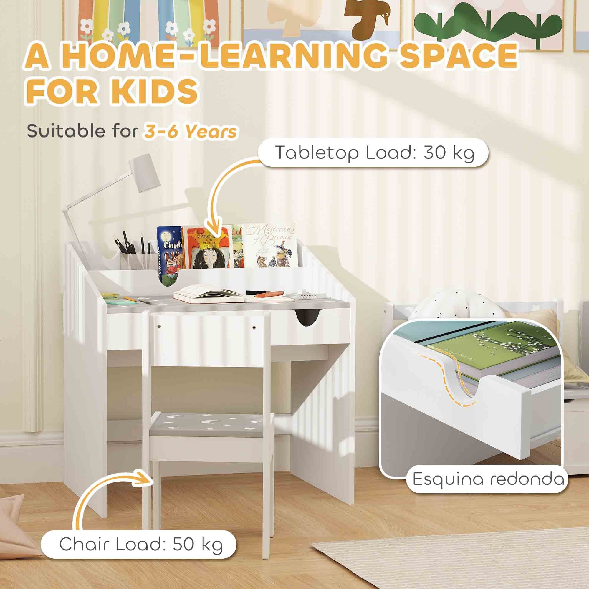 AIYAPLAY Children Study Table and Chair w/ Storage, Pull-out Drawer - Image 16