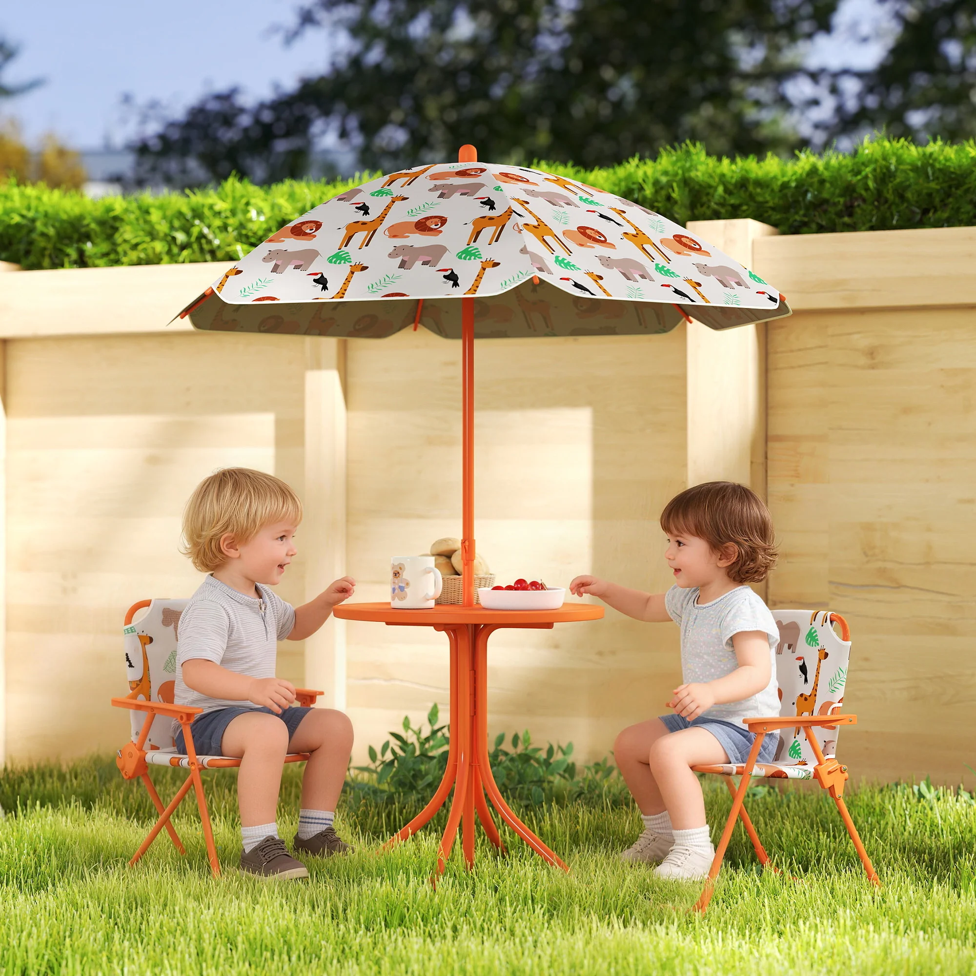 AIYAPLAY Children Table And Chair Set, Kids Patio Set With Umbrella - Image 2
