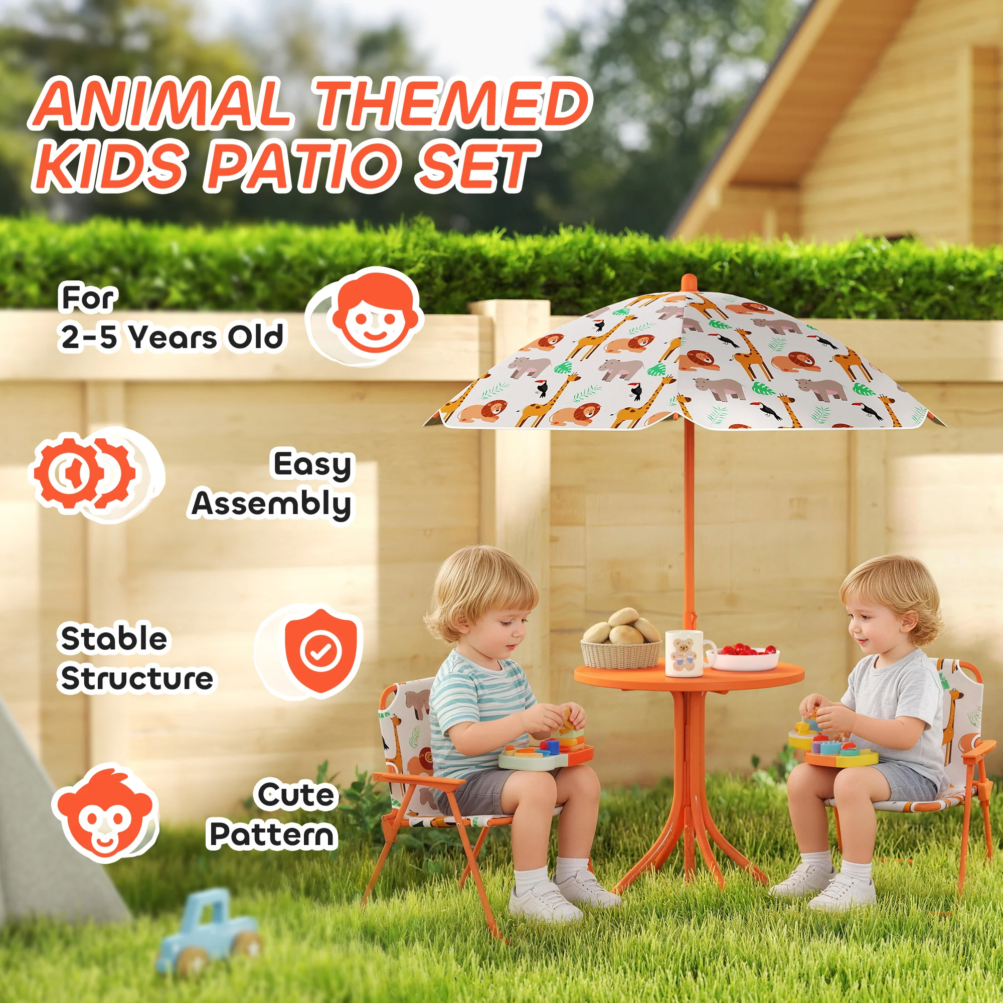AIYAPLAY Children Table And Chair Set, Kids Patio Set With Umbrella - Image 3