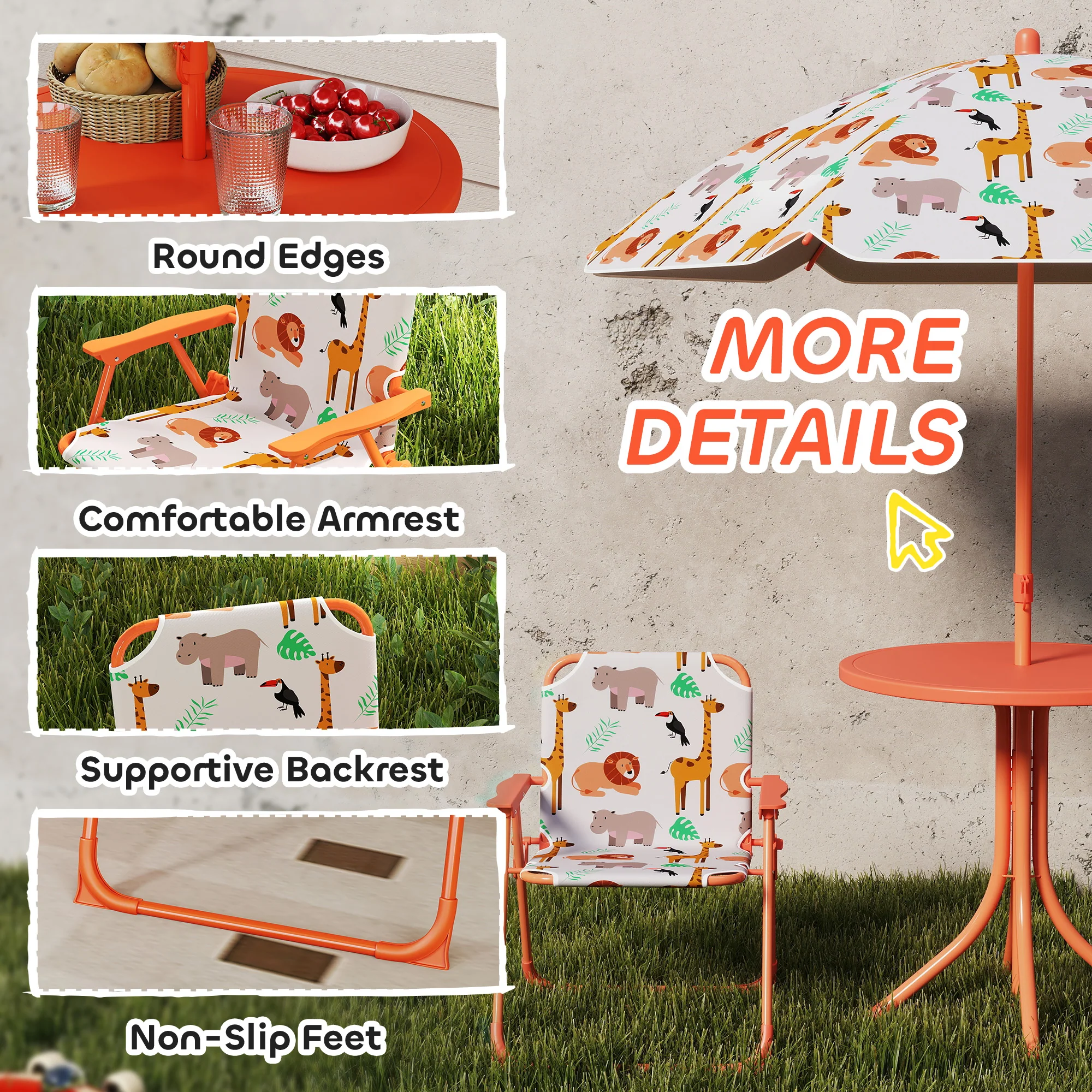 AIYAPLAY Children Table And Chair Set, Kids Patio Set With Umbrella - Image 6