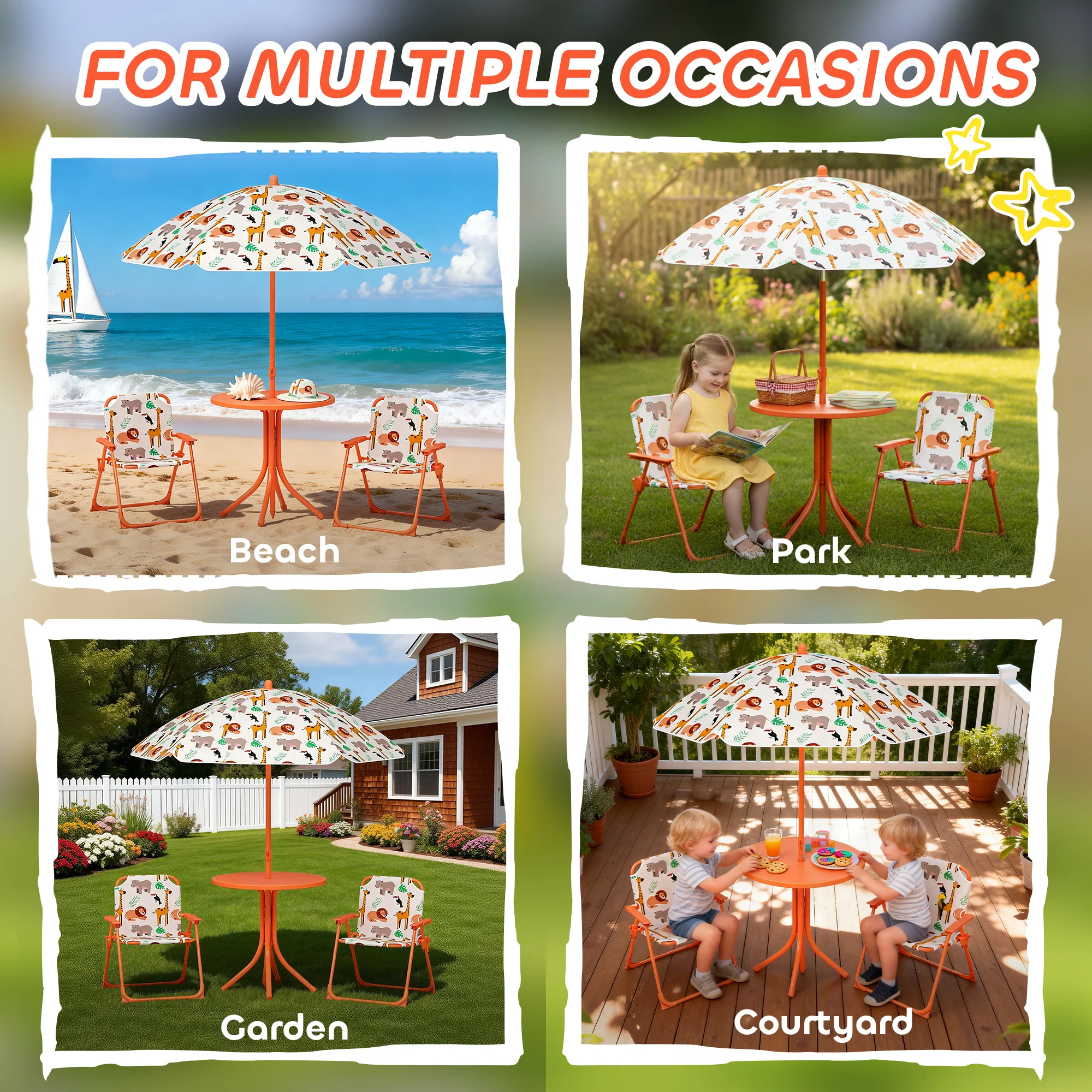 AIYAPLAY Children Table And Chair Set, Kids Patio Set With Umbrella - Image 7