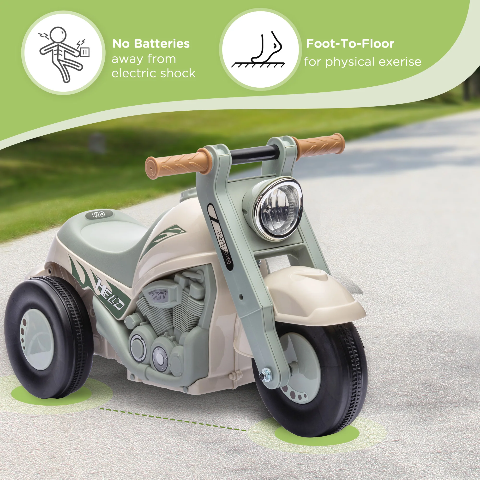 AIYAPLAY Cream White Ride On Car Foot To Floor Kids Car W/ Music, Bubble - Image 4